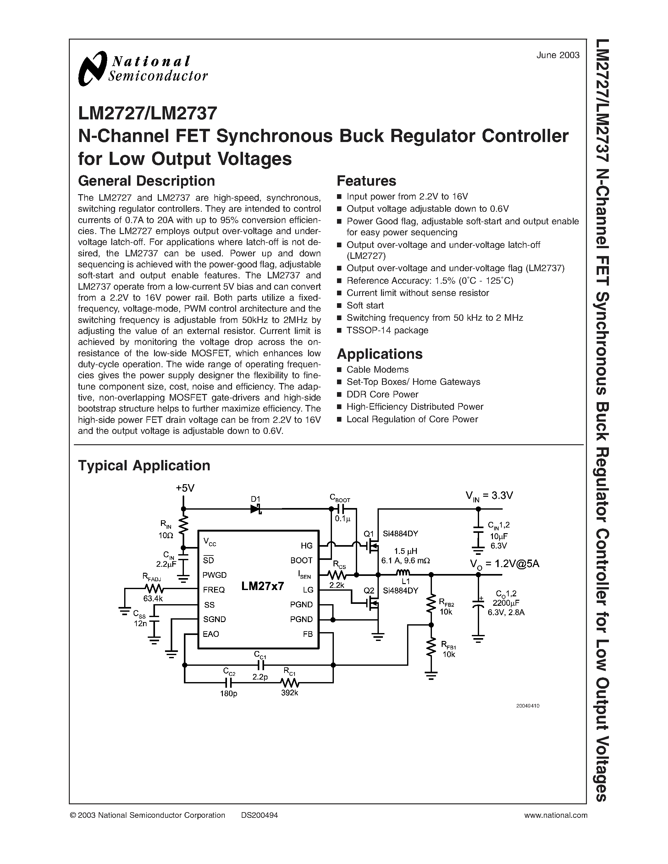 Datasheet BAT-54 - N-Channel FET Synchronous Buck Regulator Controller for Low Output Voltages page 1