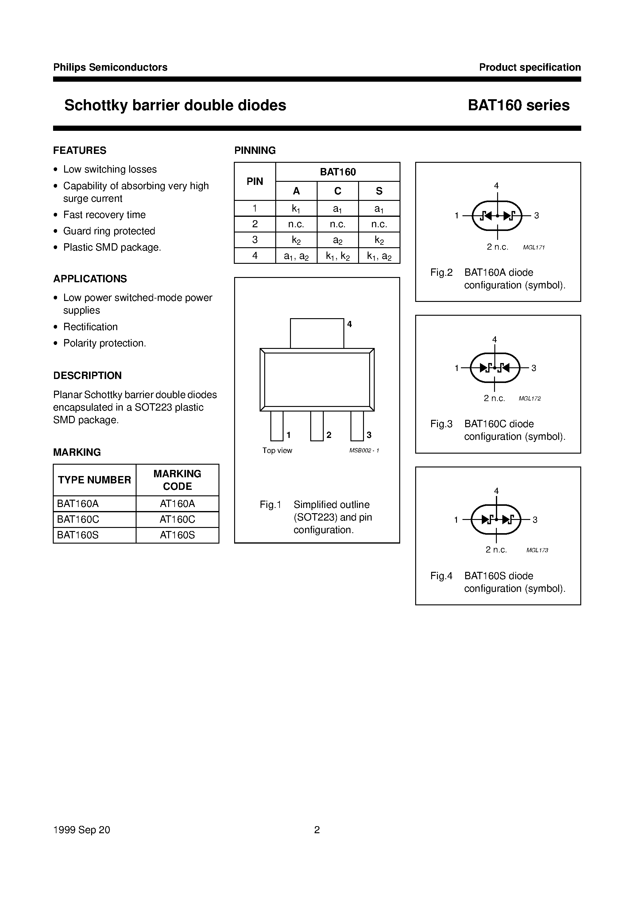 Datasheet BAT160S - Schottky barrier double diodes page 2