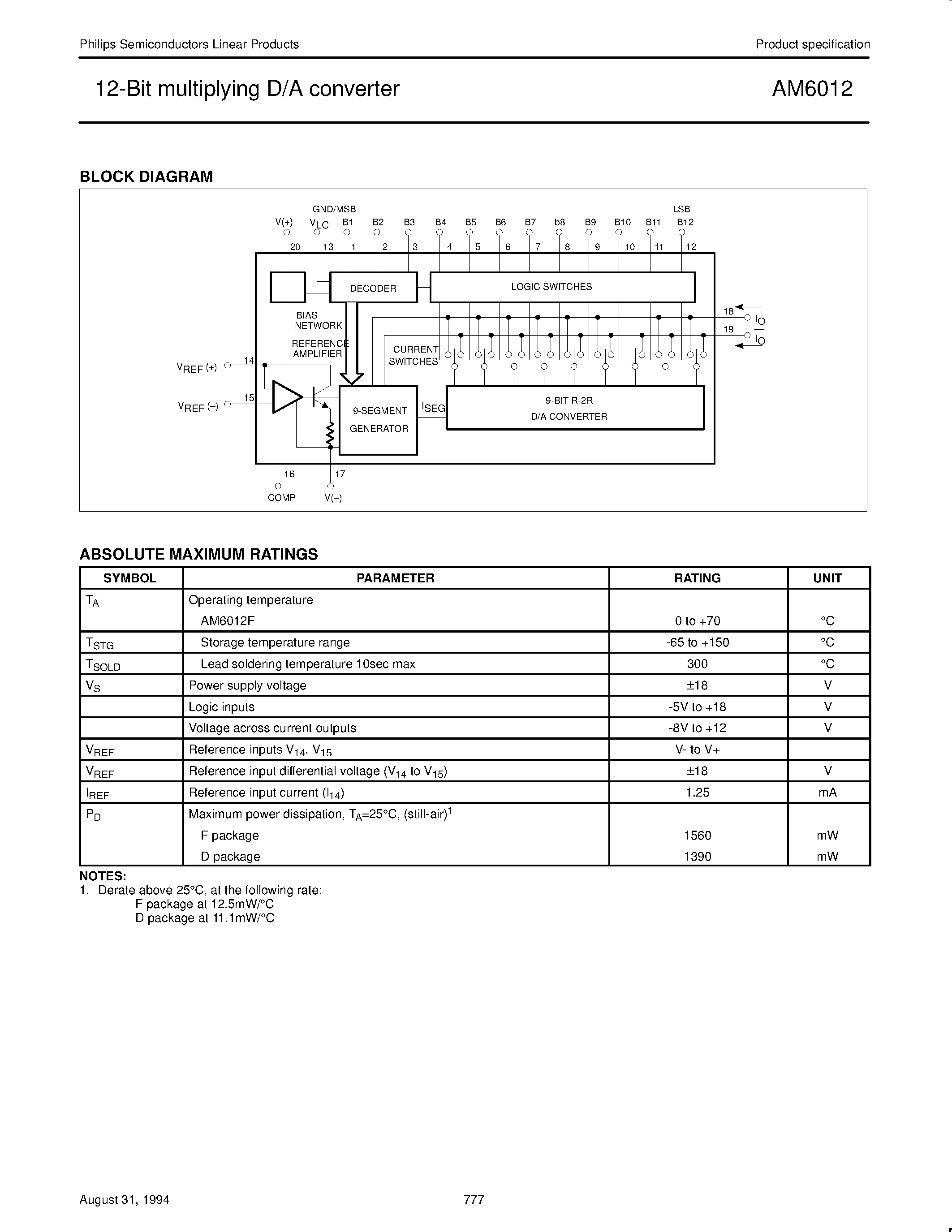 Datasheet AM6012 - 12-Bit multiplying D/A converter page 2