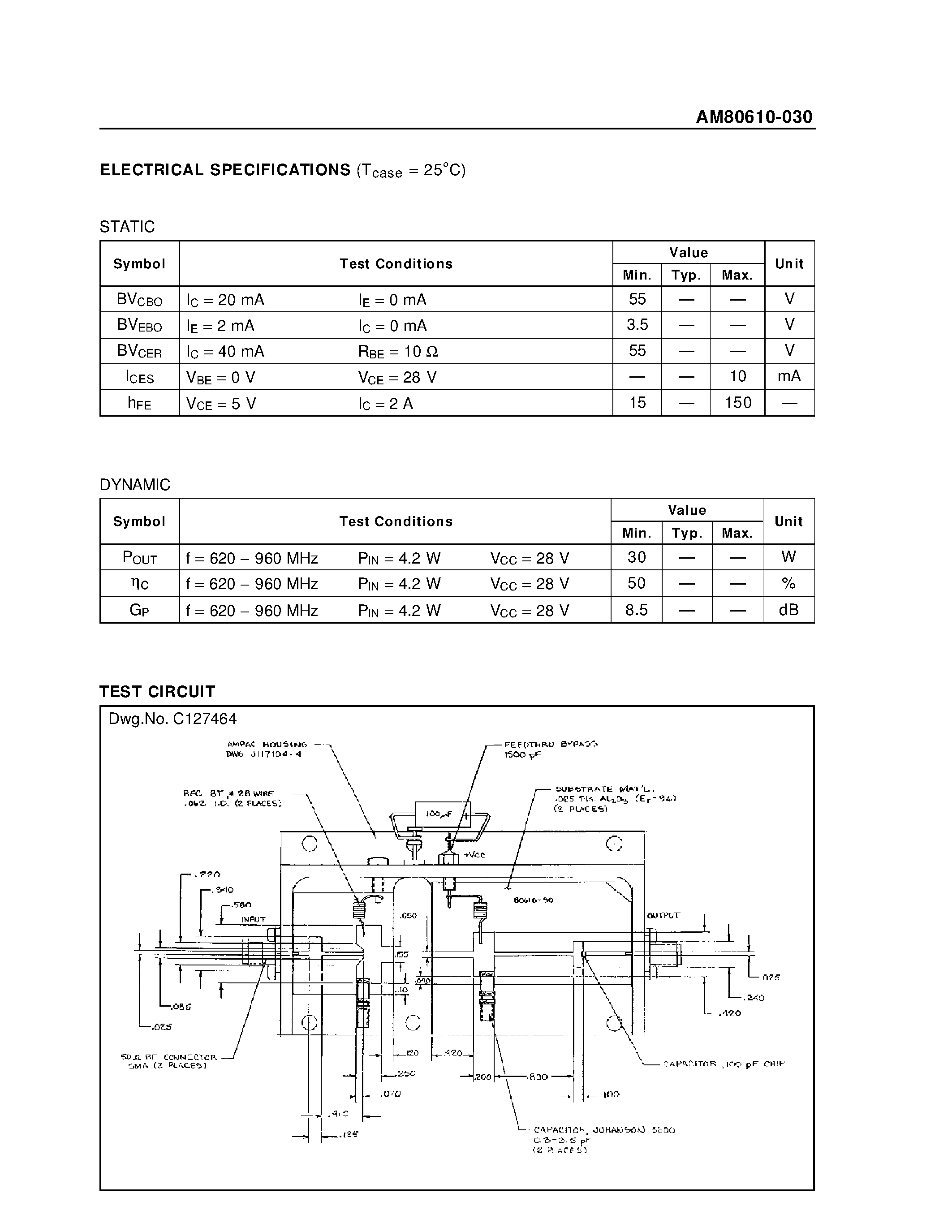 Даташит AM80610-030 - RF & MICROWAVE TRANSISTORS UHF COMMUNICATIONS APPLICATIONS страница 2