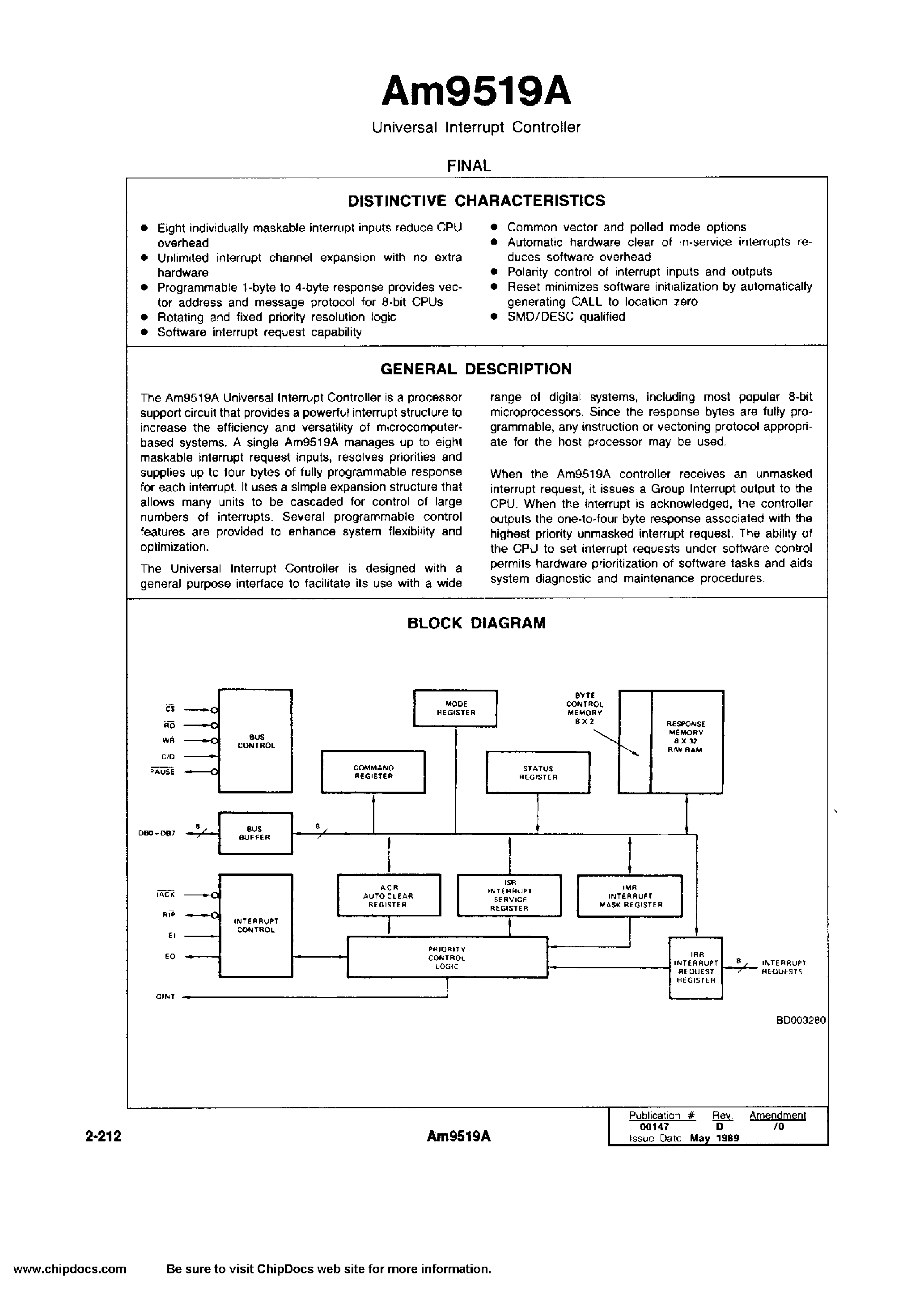 Даташит AM9519A-1PC - Universal Interrupt Controller страница 1