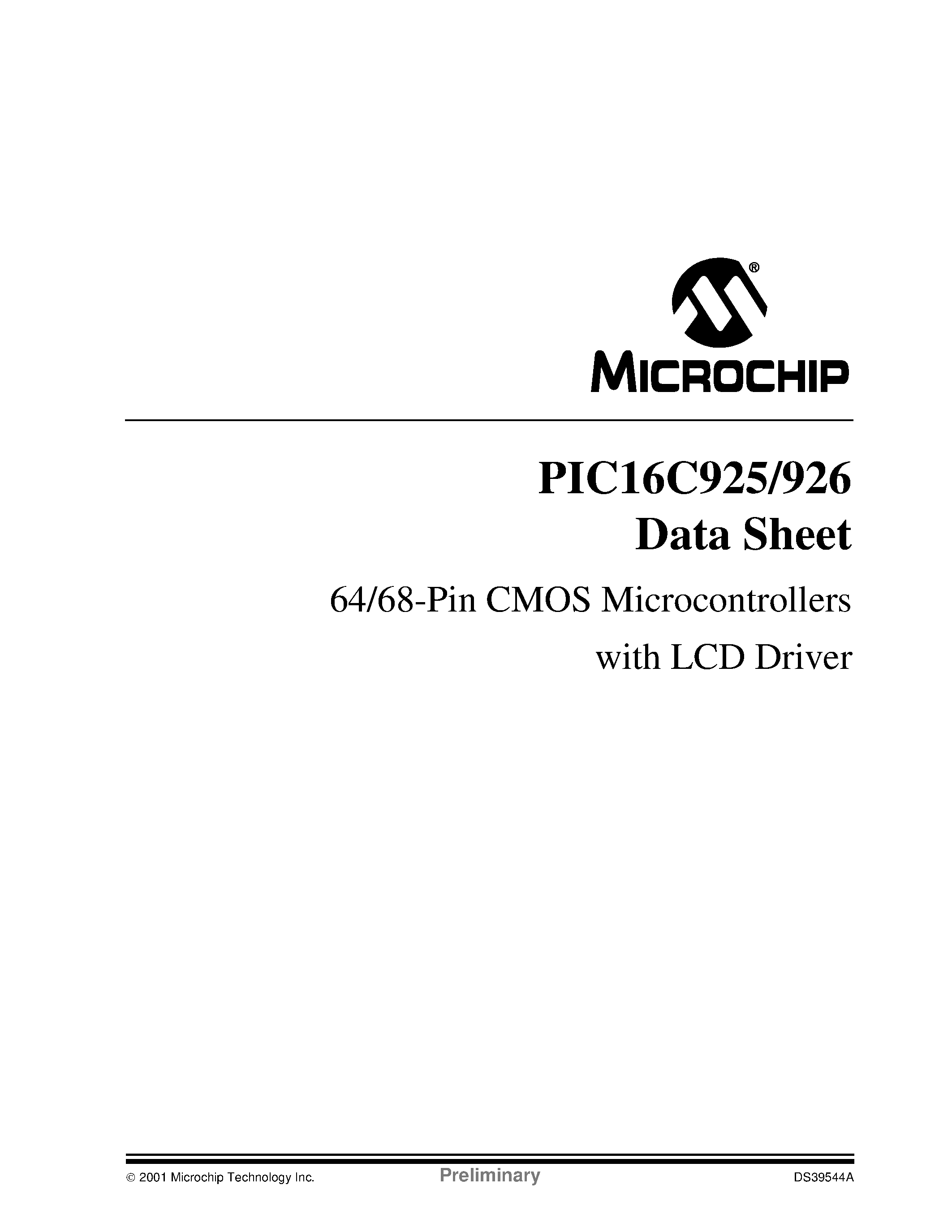 Даташит PIC16C926-I/L - 64/68-Pin CMOS Microcontrollers with LCD Driver страница 1