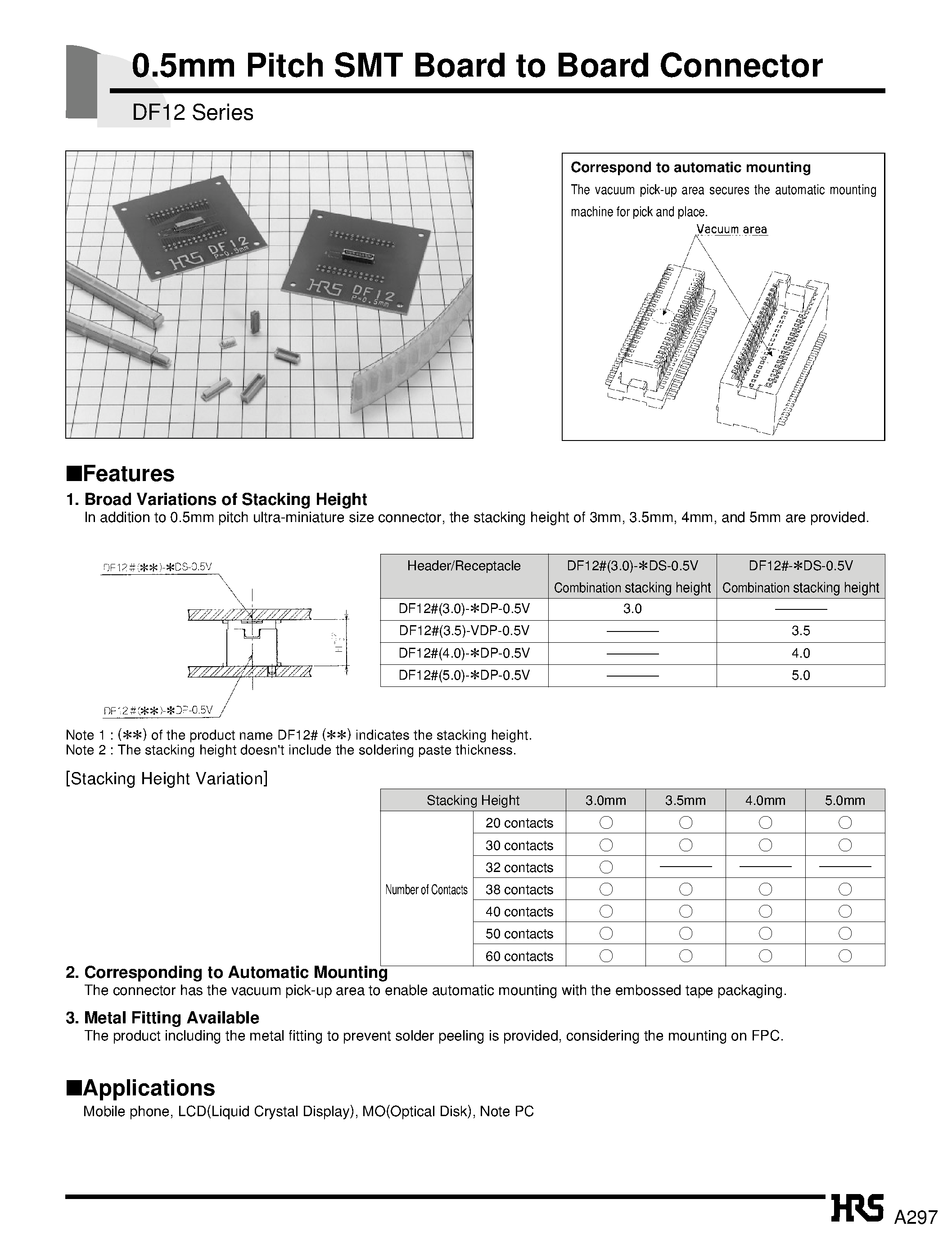 Datasheet DF12A-50DP-0.5V - 0.5mm Pitch SMT Board to Board Connector page 1