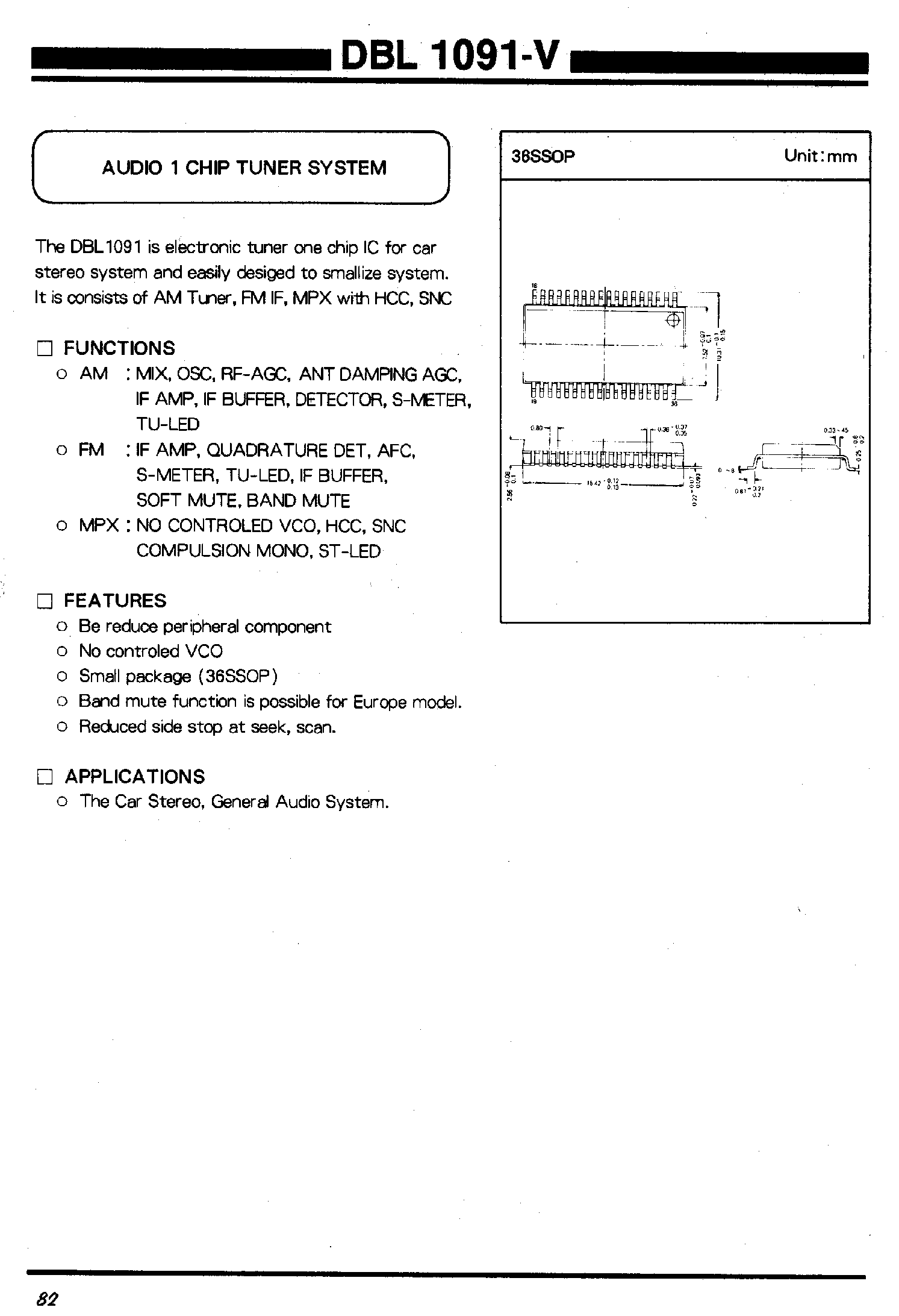 Datasheet DBL1091-V - AUDIO 1 CHIP TUNER SYSTEM page 1