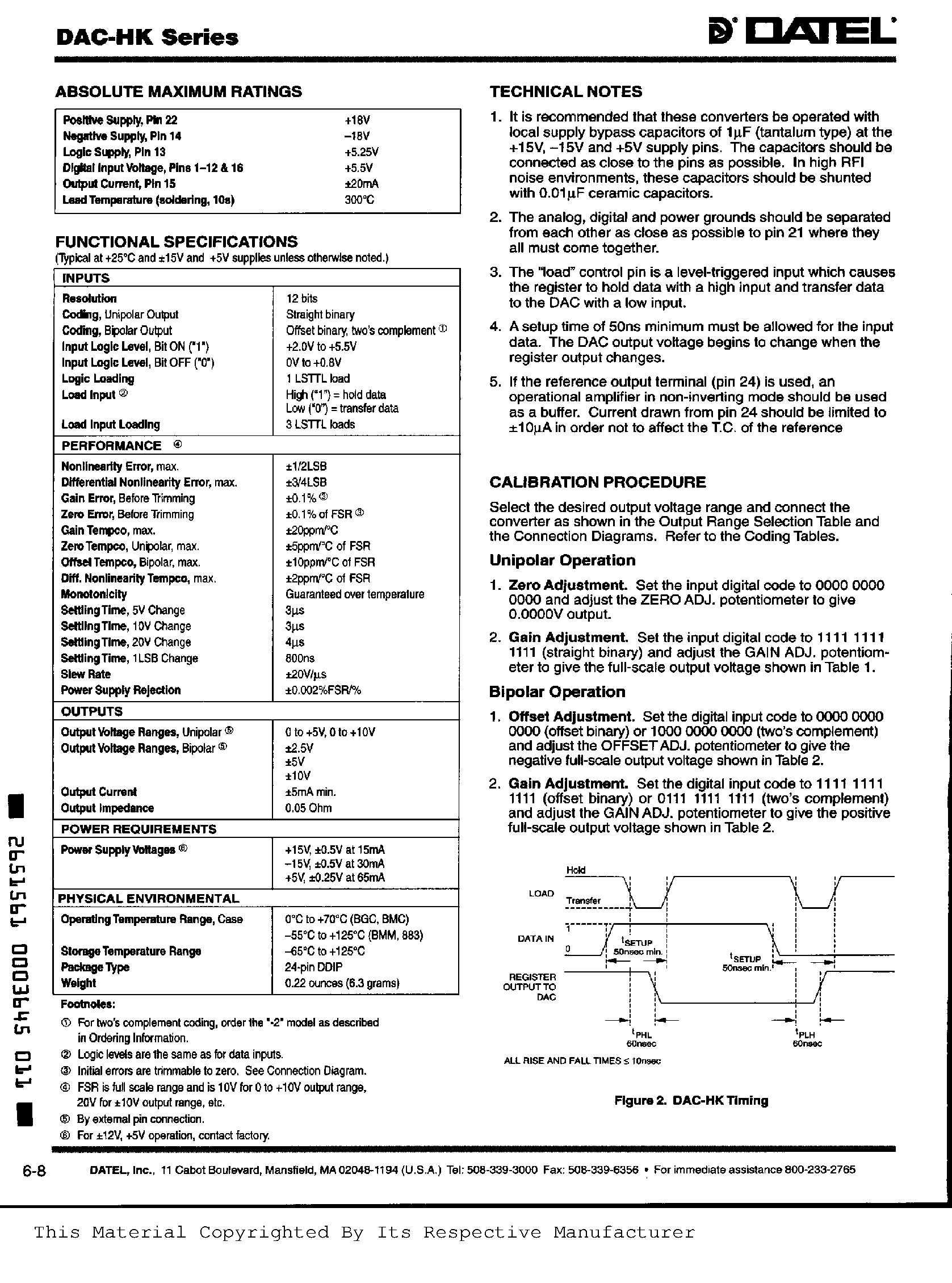 Datasheet DAC-HK12BGC - HIGH PERFORMANCE 12 BIT DAC WITH INPUT REGISTERS page 2
