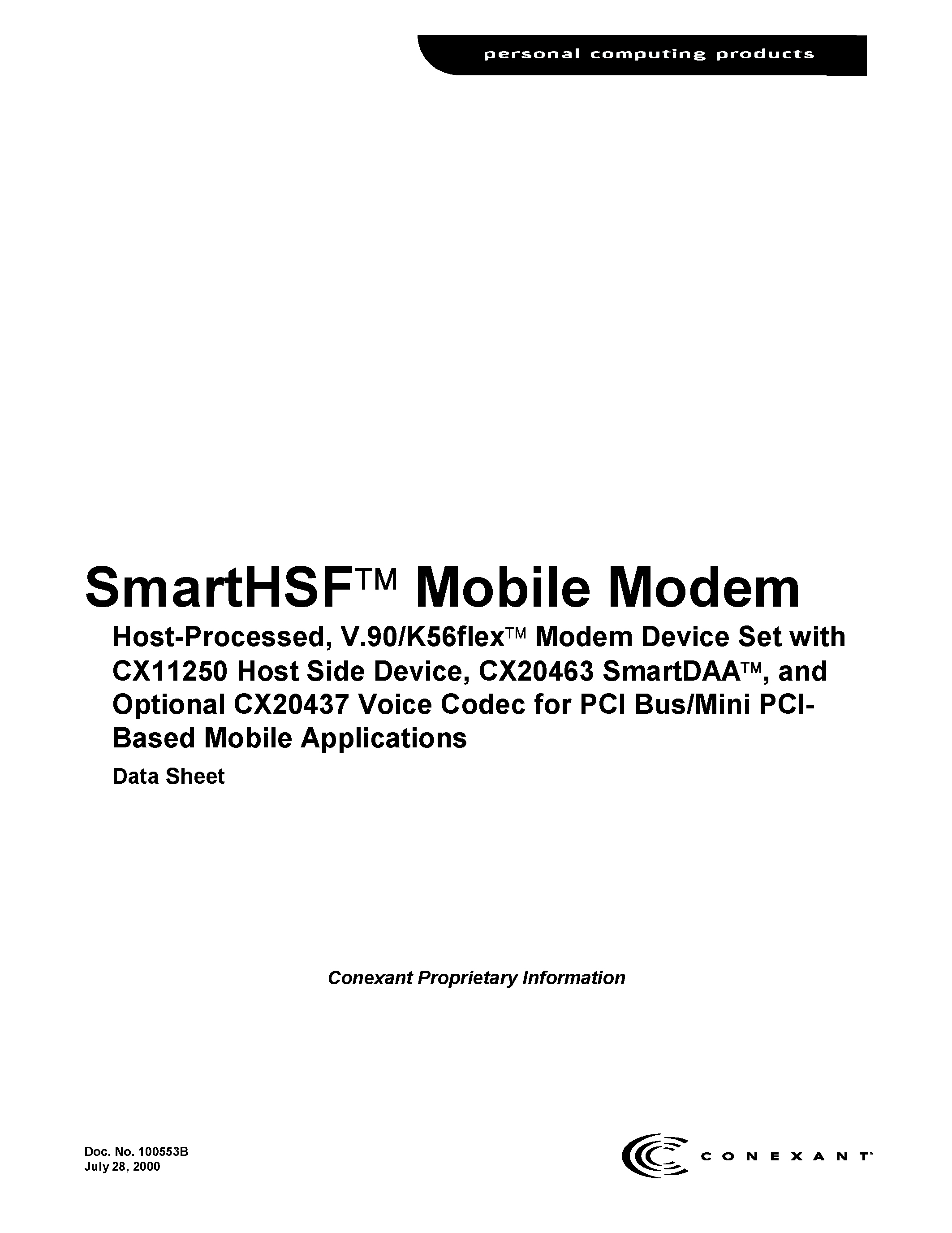 Datasheet CX11250 - SmartHSF Mobile Modem page 1