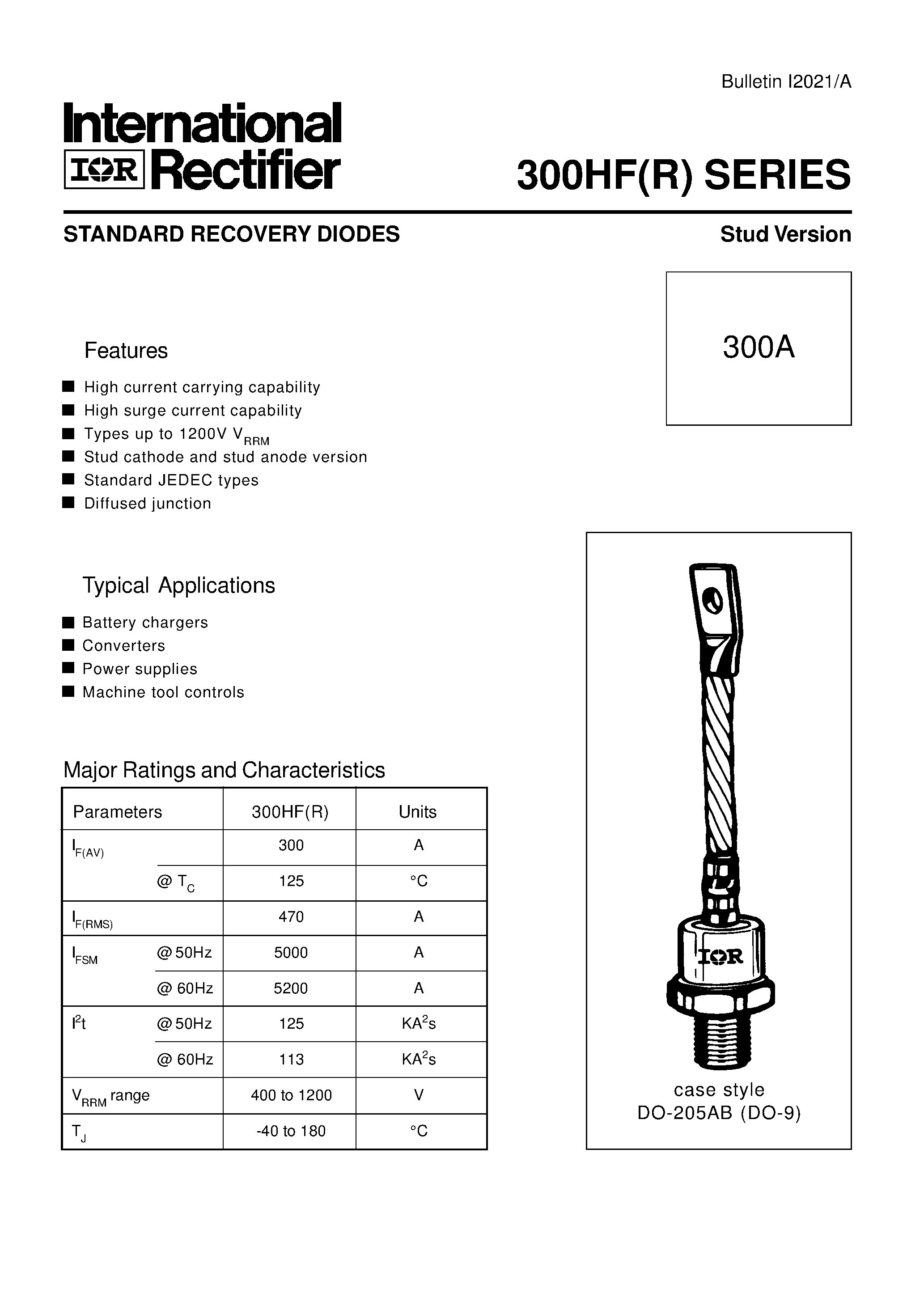 Datasheet 300HF(R) - STANDARD RECOVERY DIODES Stud Version page 1