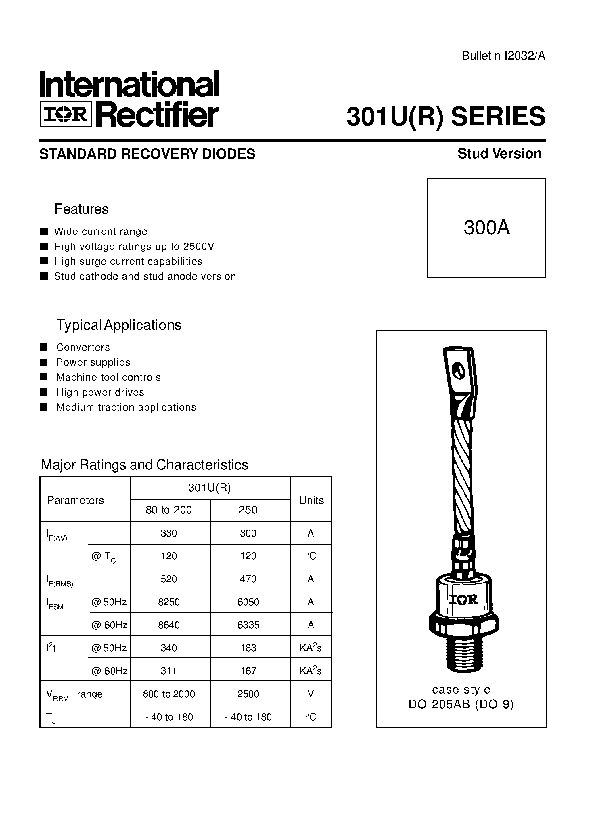 Datasheet 301U(R) - STANDARD RECOVERY DIODES Stud Version page 1