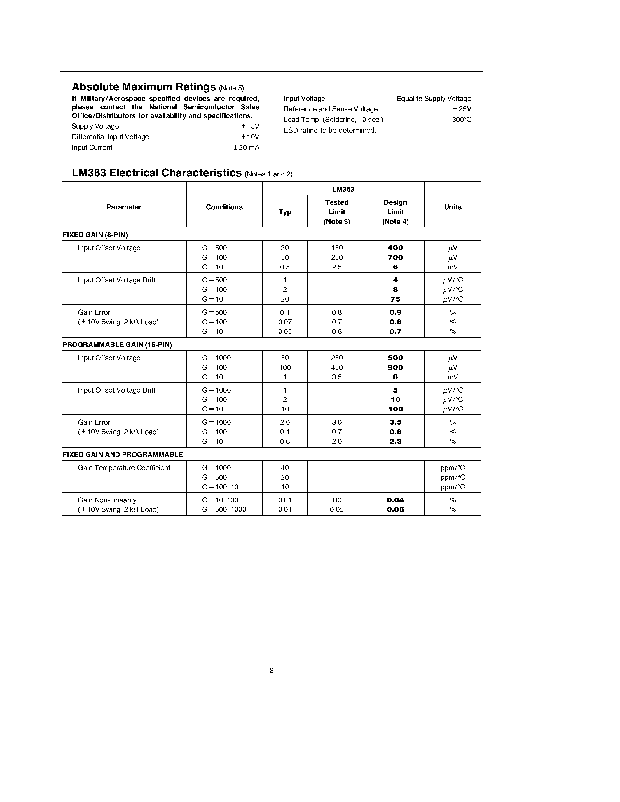 Datasheet 363D - LM363 Precision Instrumentation Amplifier page 2