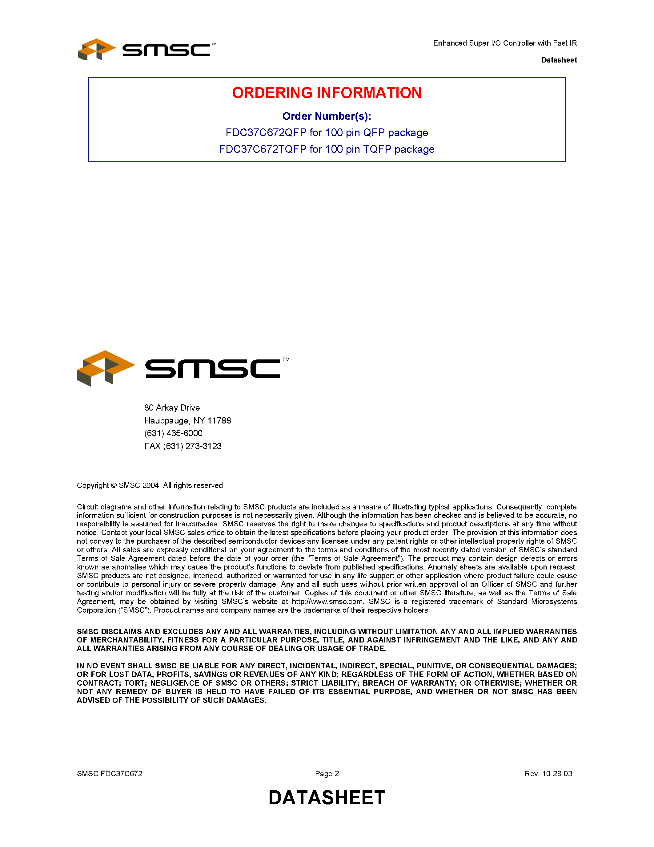 Datasheet 37C672 - ENHANCED SUPER I/O CONTROLLER WITH FAST IR page 2
