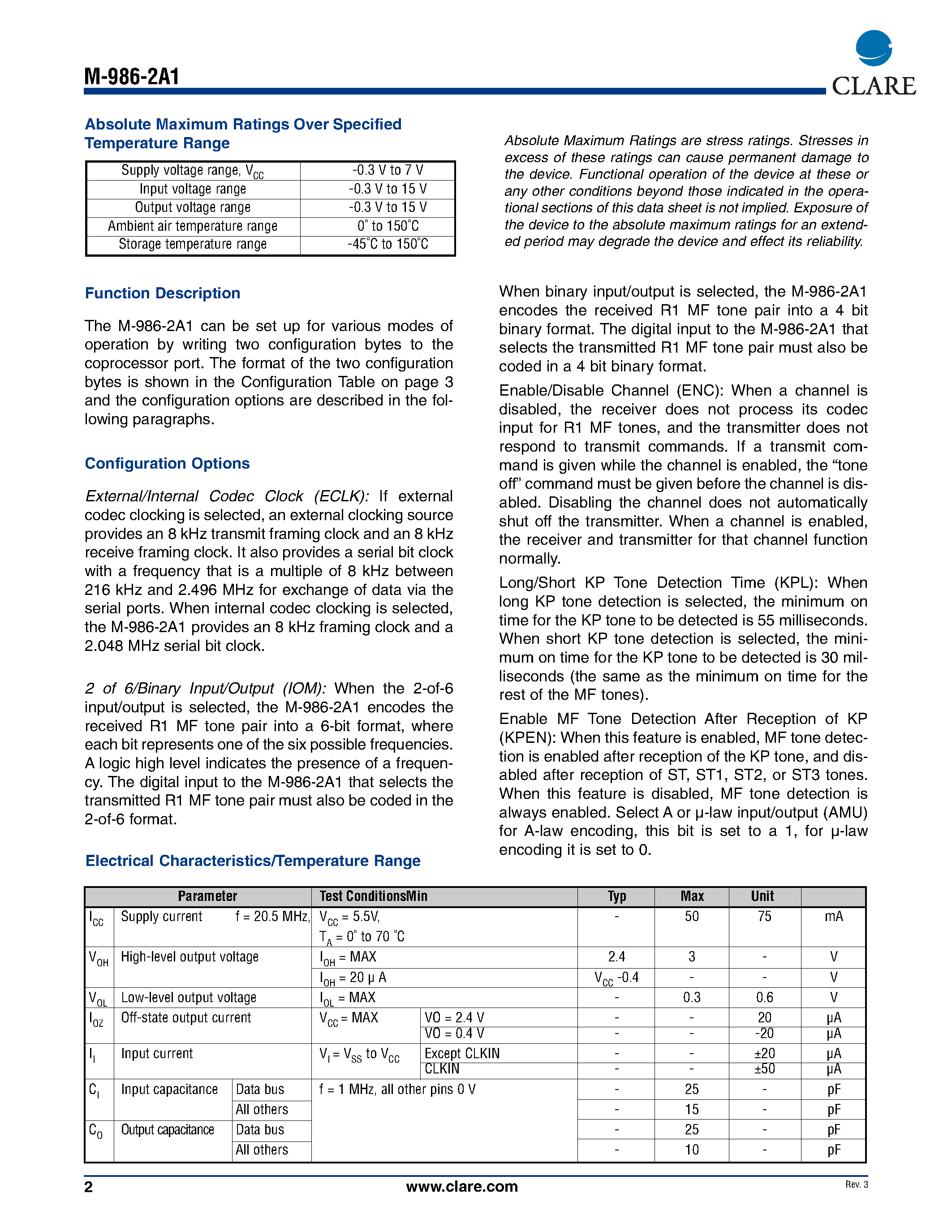 Datasheet M-986-2A1P - MF Transceiver page 2