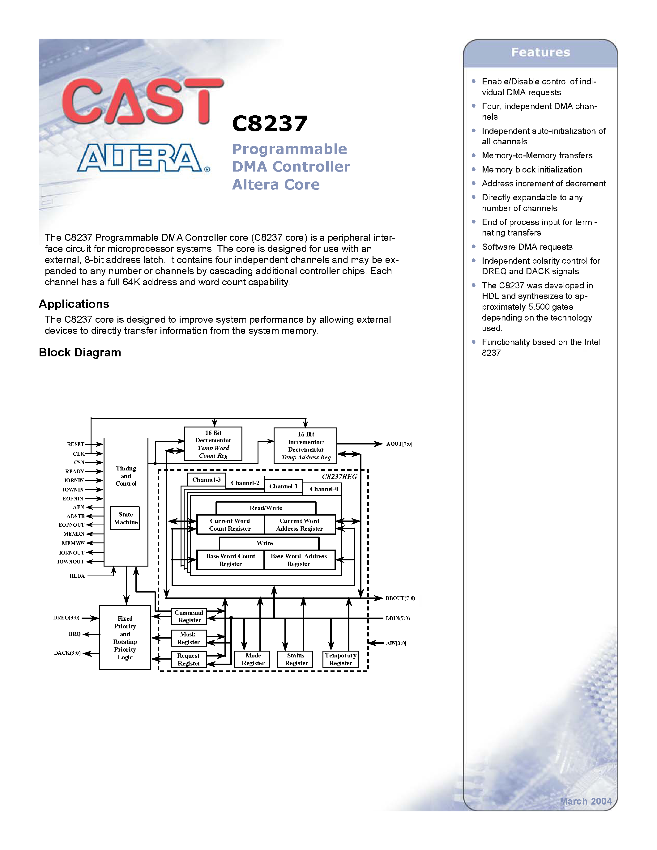 Даташит M-CAS-C8237 - PROGRAMMABLE DMA CONTROLLER ALTERA CORE страница 1