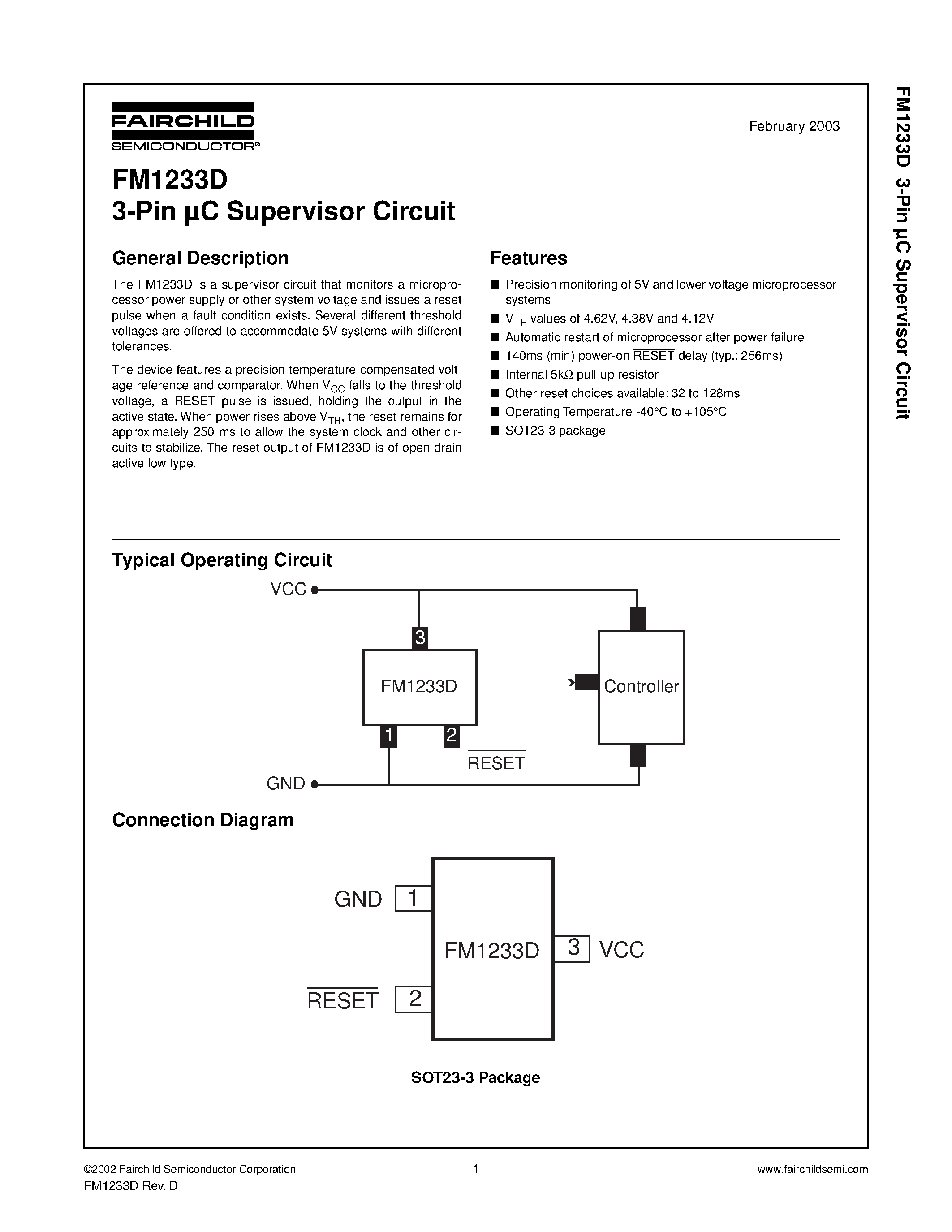 Даташит FM1233D - 3-Pin C Supervisor Circuit страница 1