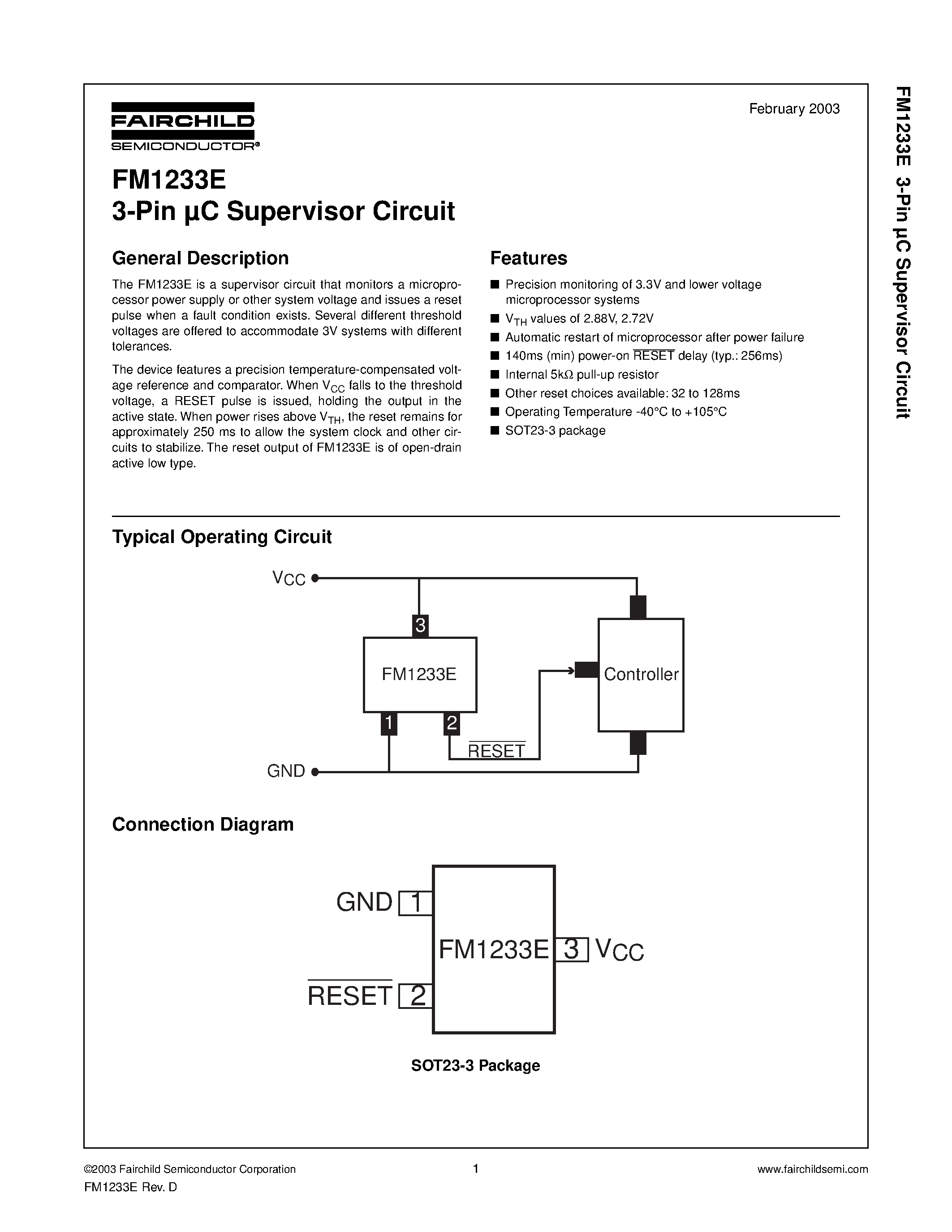 Даташит FM1233E - 3-Pin C Supervisor Circuit страница 1