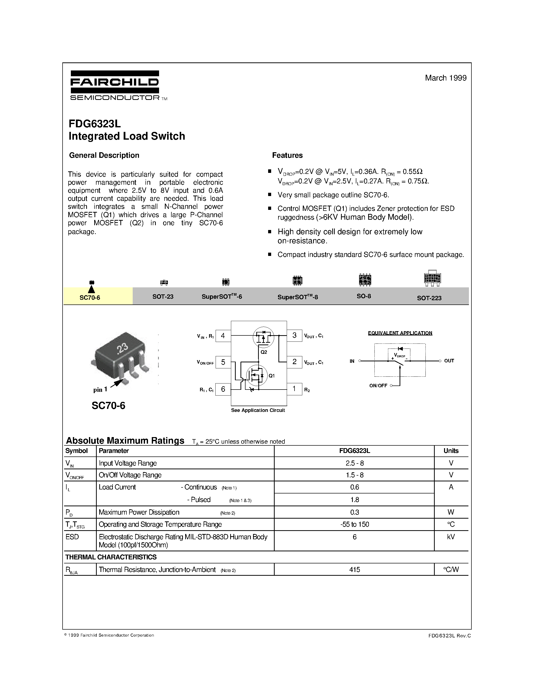 Даташит FDG6323L - Integrated Load Switch страница 1