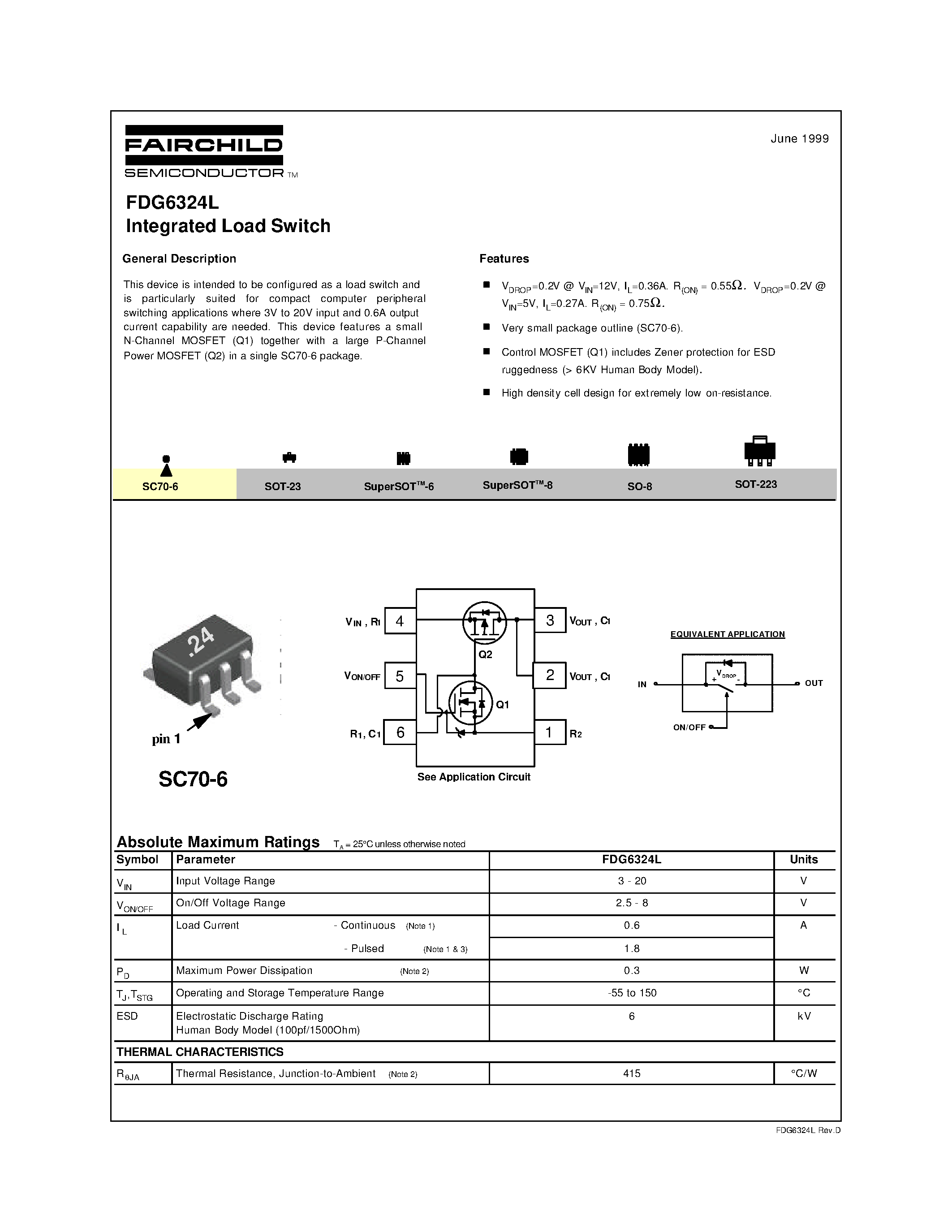 Даташит FDG6324L - Integrated Load Switch страница 1