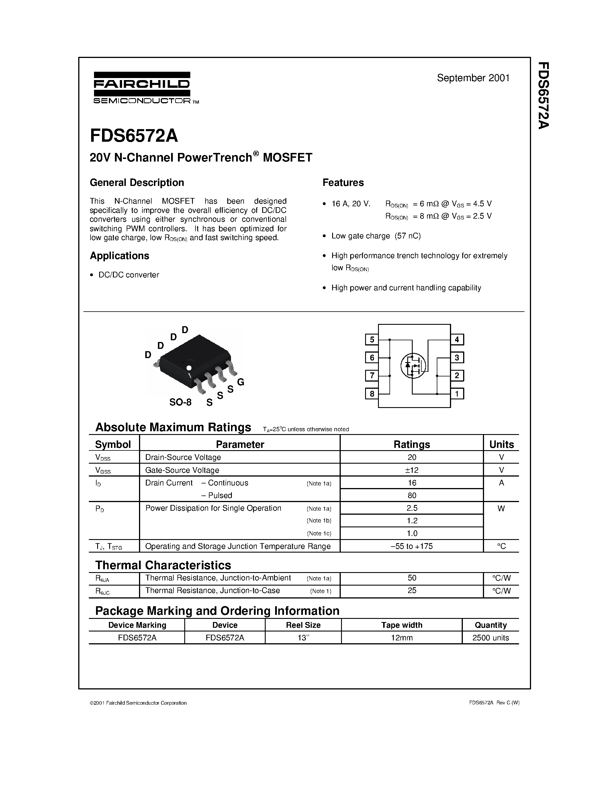 Datasheet FDS6572A - 20V N-Channel PowerTrench MOSFET page 1
