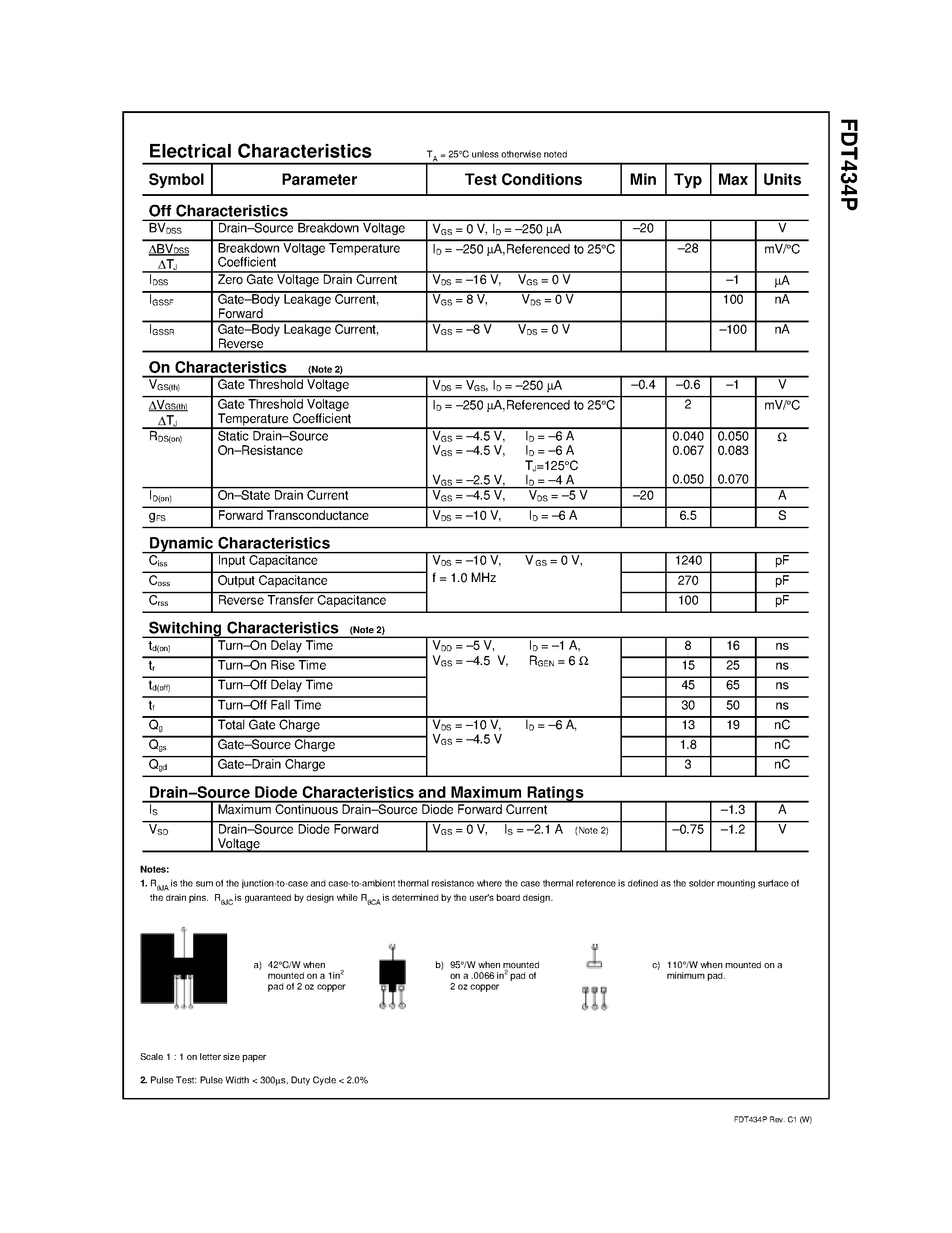 Datasheet FDT434 - P-Channel 2.5V Specified PowerTrench MOSFET page 2