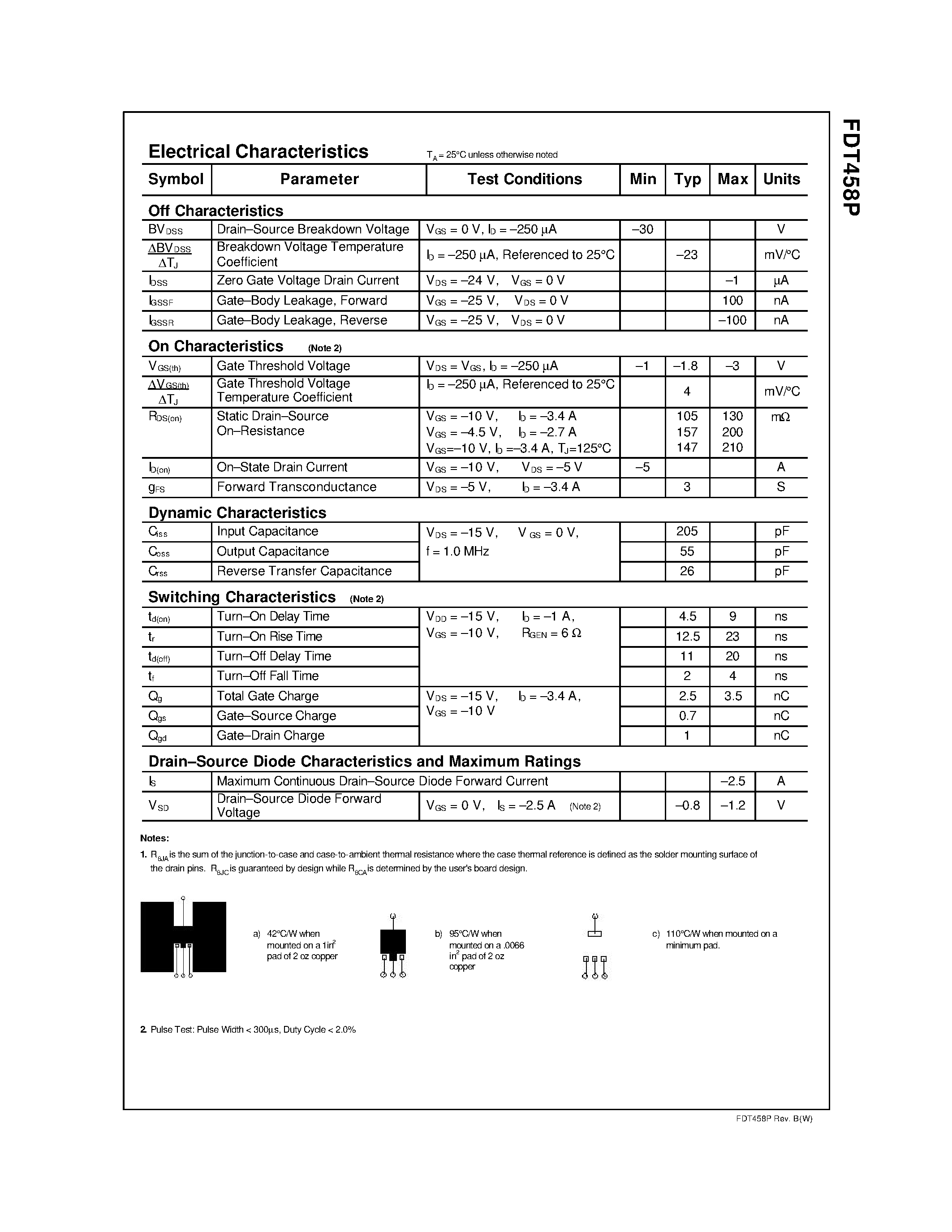 Datasheet FDT458P - 30V P-Channel PowerTrench MOSFET page 2