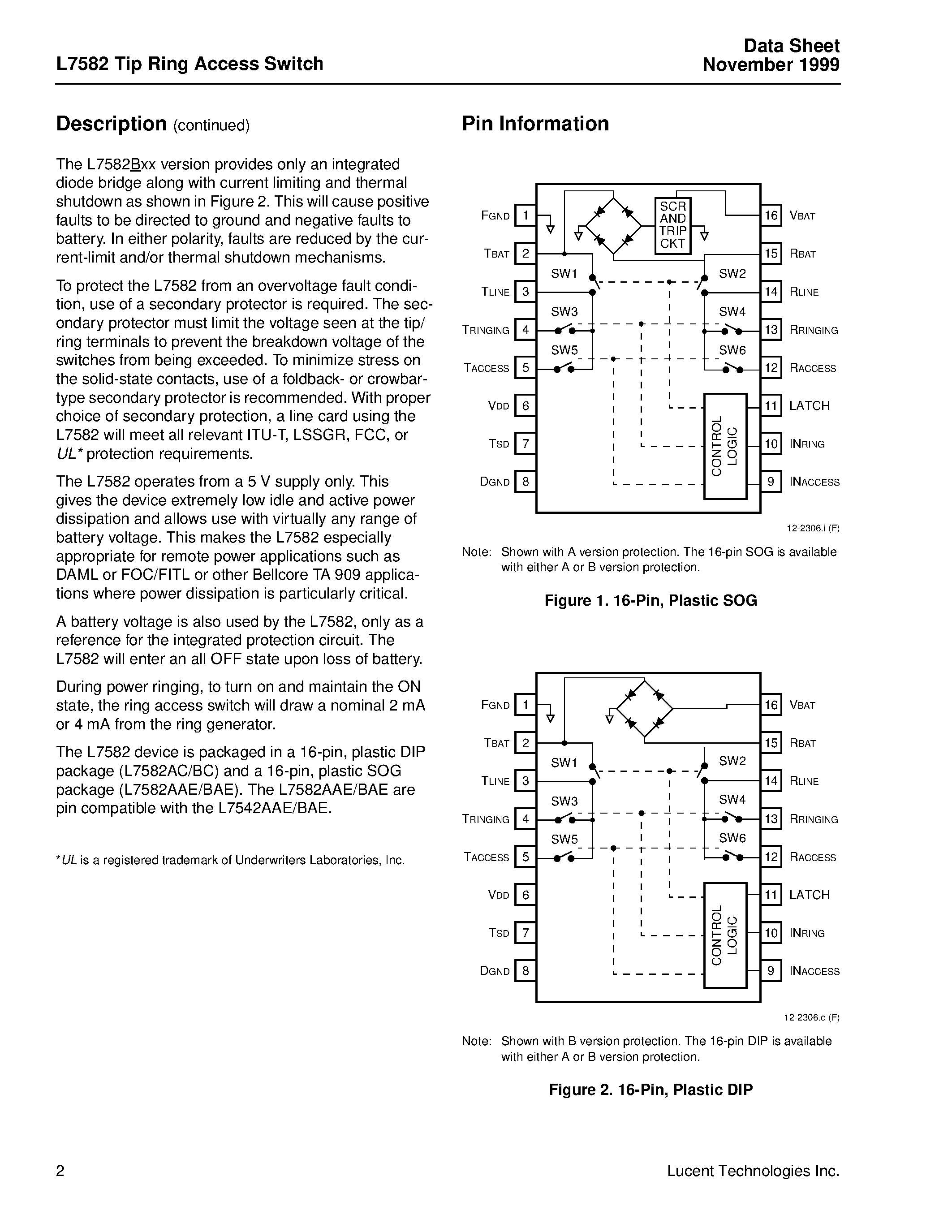 Datasheet ATTL7582AC - Tip Ring Access Switch page 2