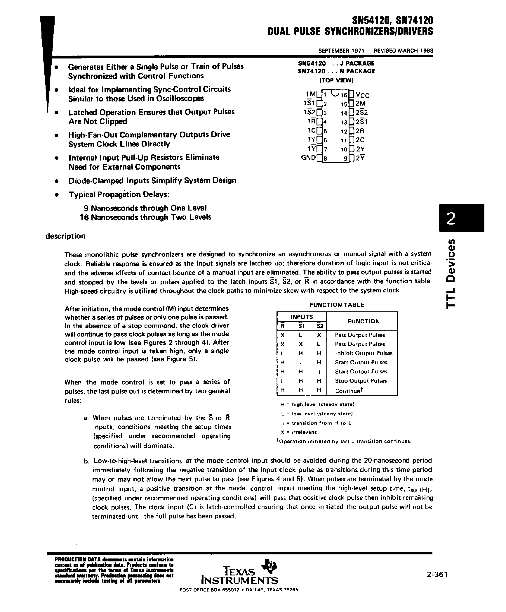 Datasheet SN74120 - Dual Pulse Synchronizers / Drivers page 1