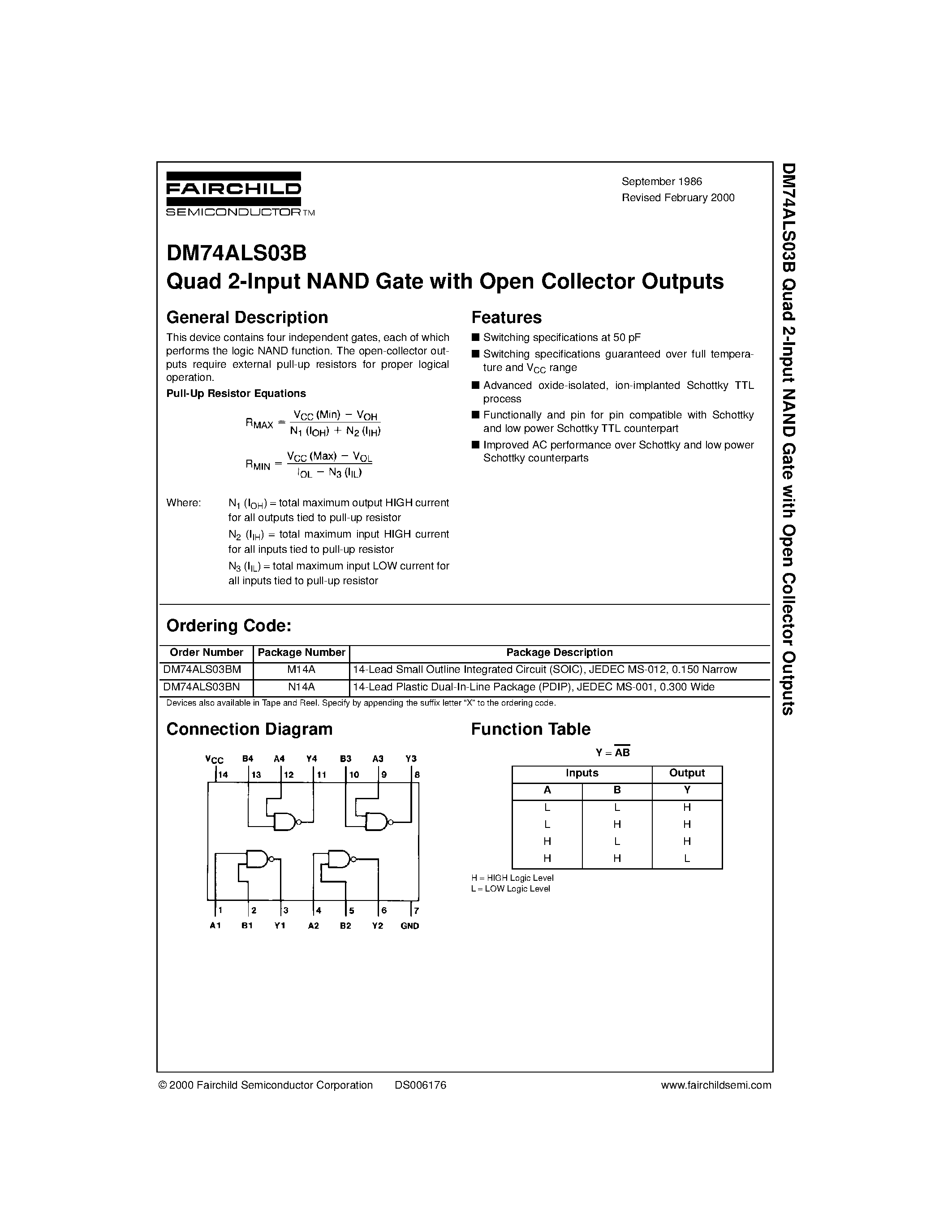 Datasheet DM74ALS03BM - Quad 2-Input NAND Gate with Open Collector Outputs page 1