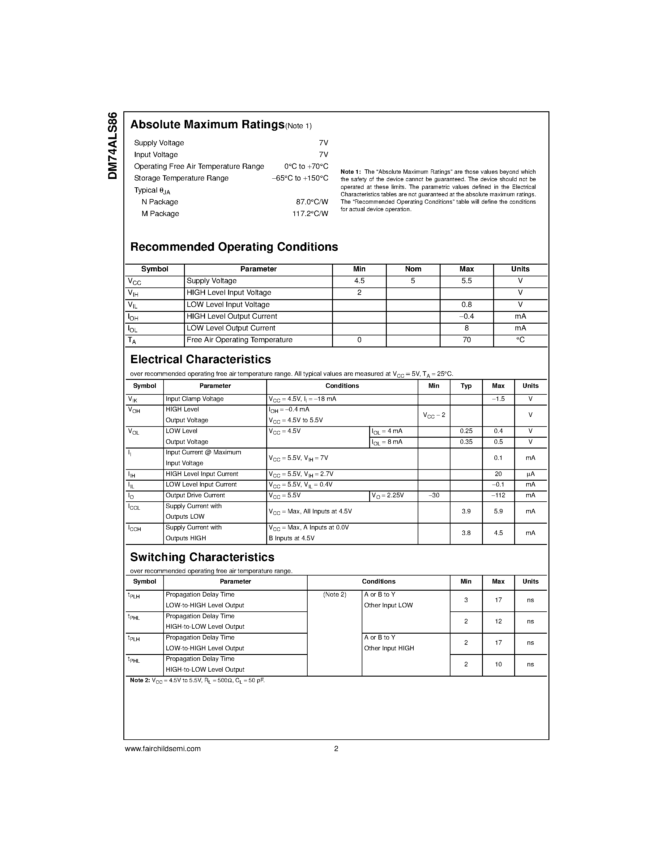 Datasheet DM74ALS86N - Quad 2-Input Exclusive-OR Gate page 2
