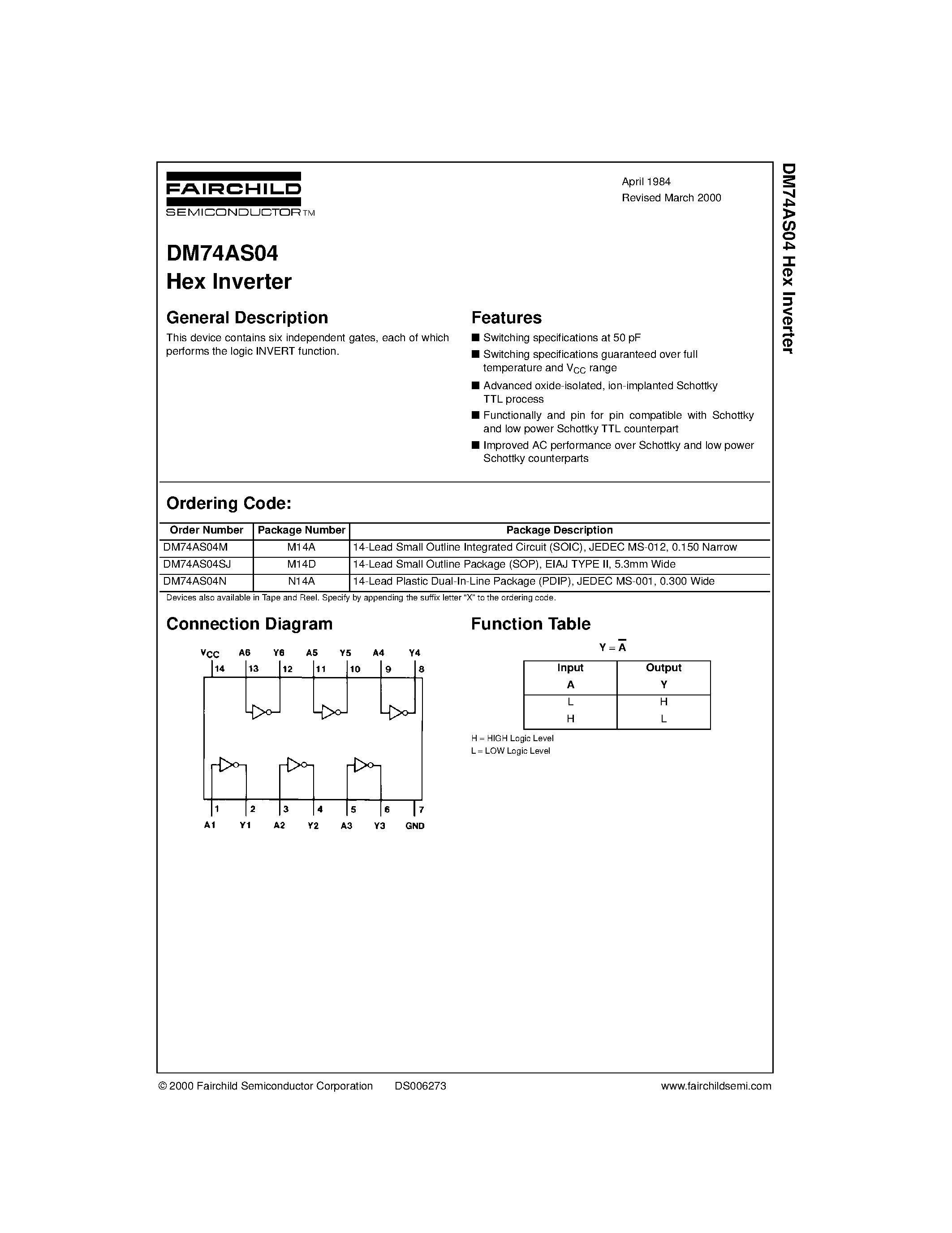 Datasheet DM74AS04 - Hex Inverter page 1