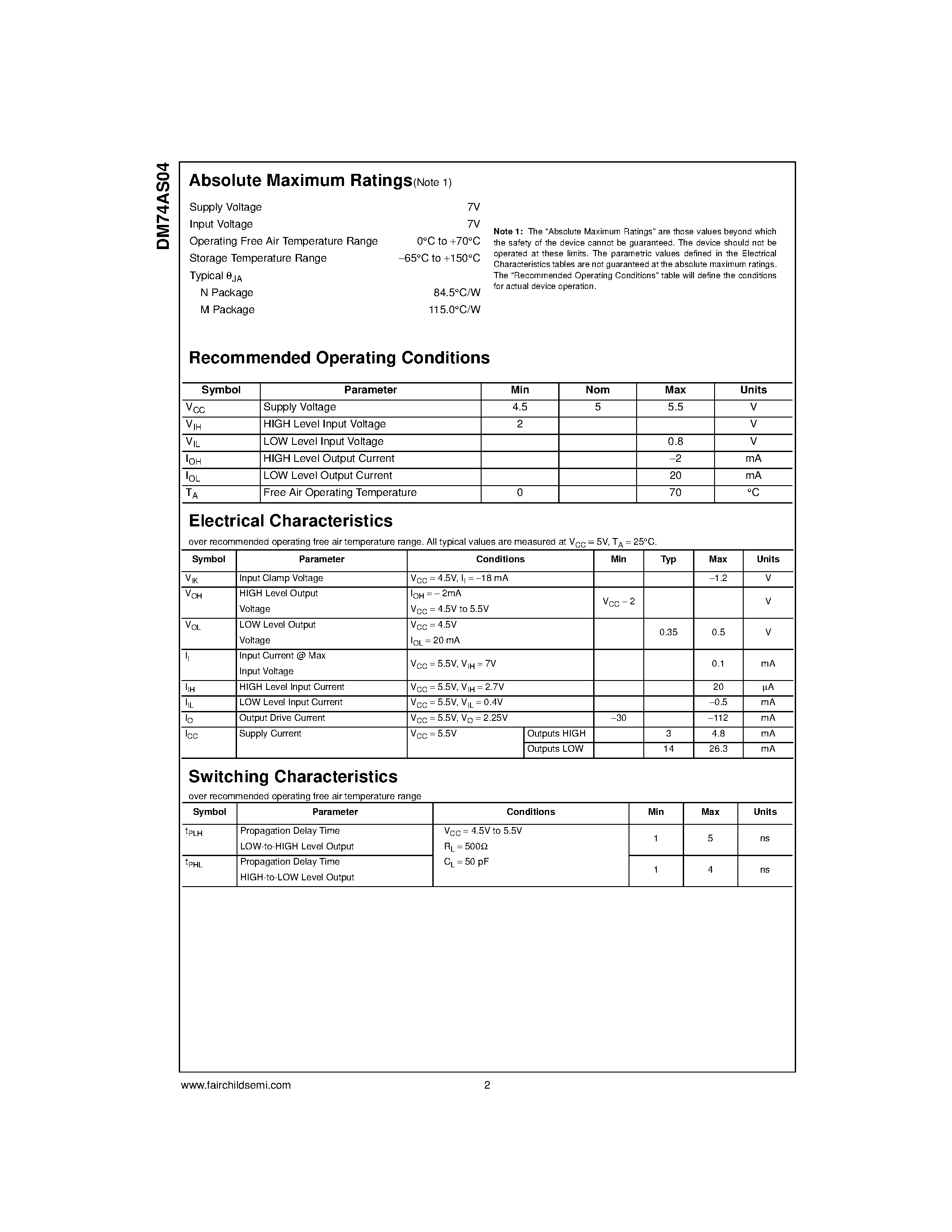 Datasheet DM74AS04 - Hex Inverter page 2