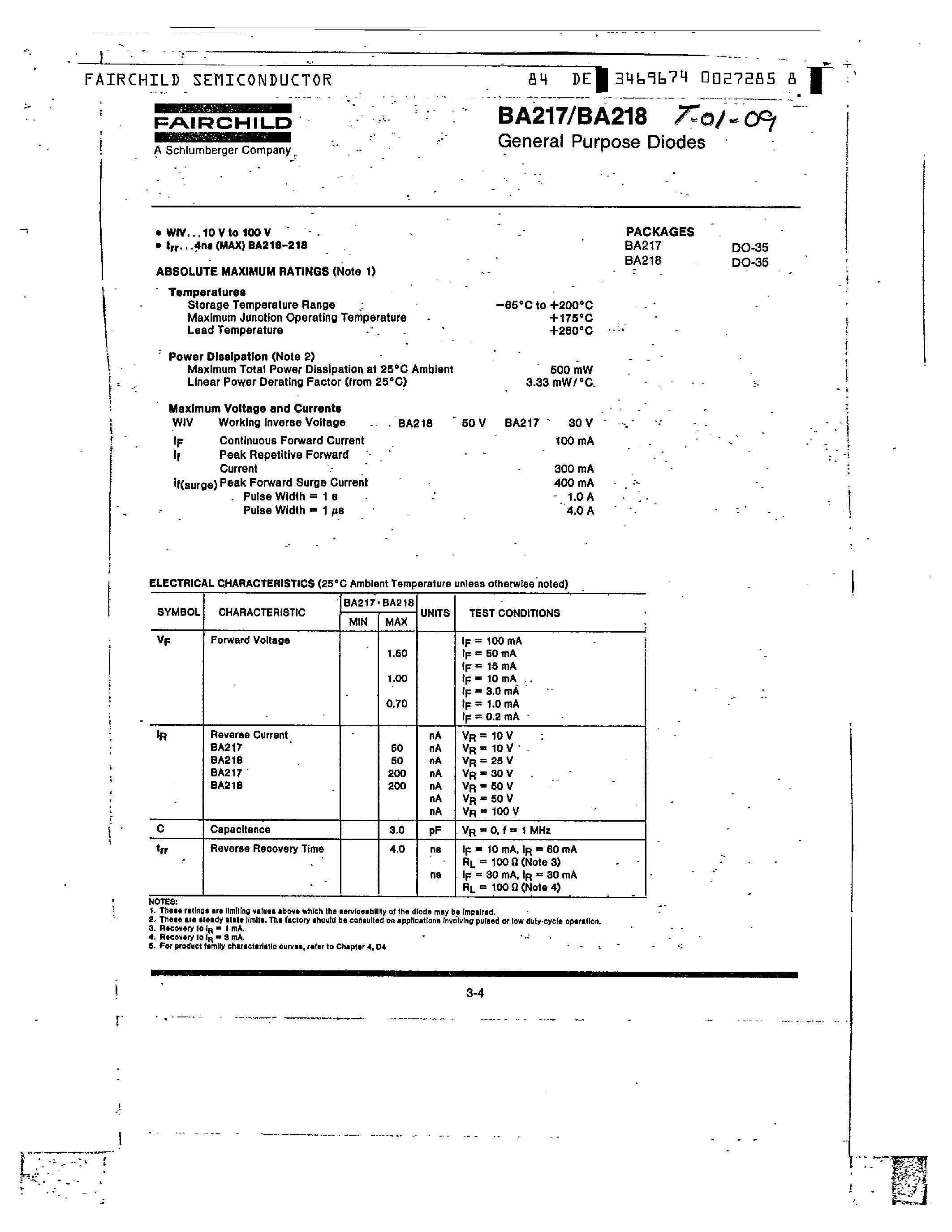 Datasheet BA218 - General Purpose Diodes page 1