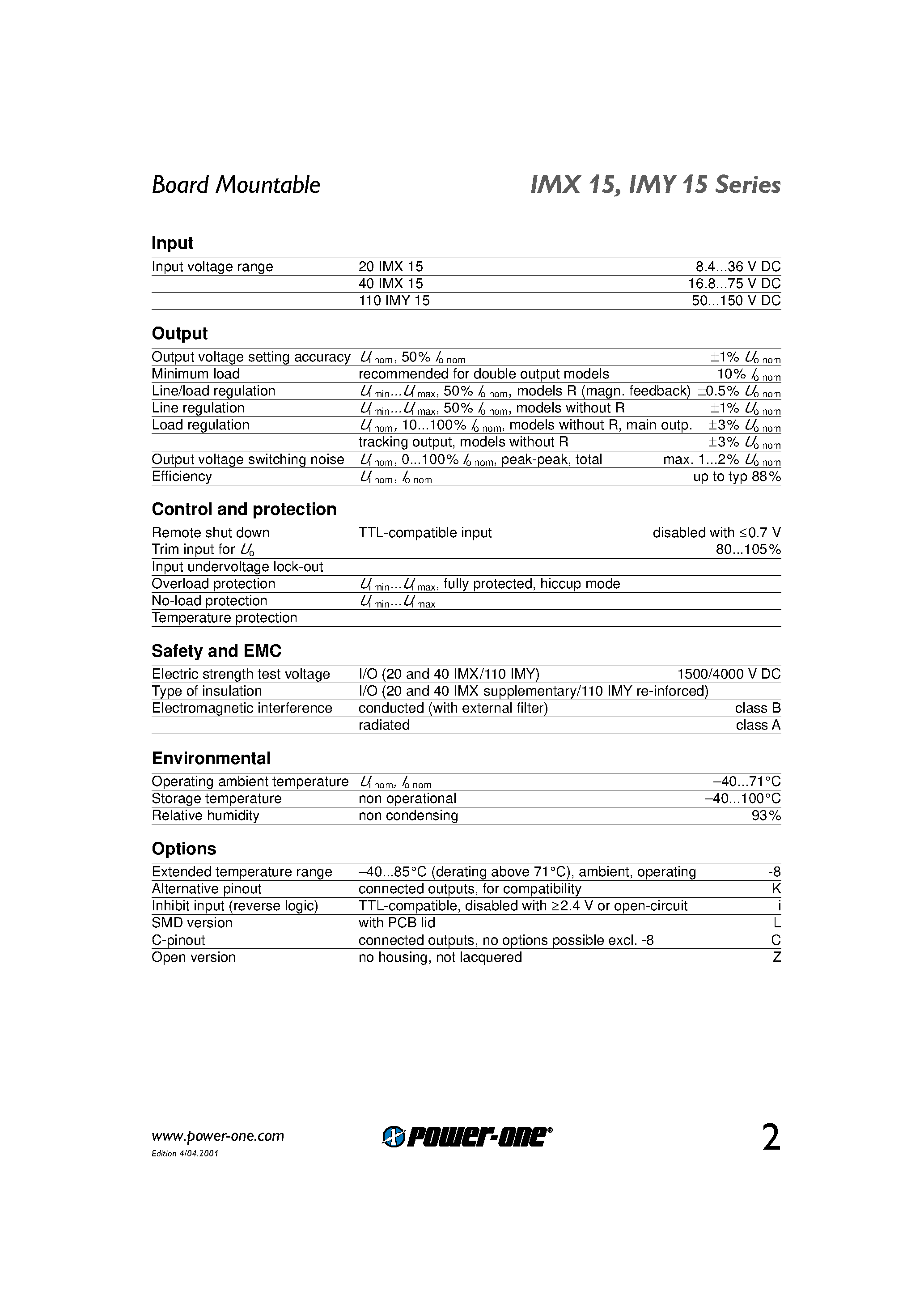 Datasheet 40IMX15-05-05-9 - 15 Watt DC-DC Converters page 2