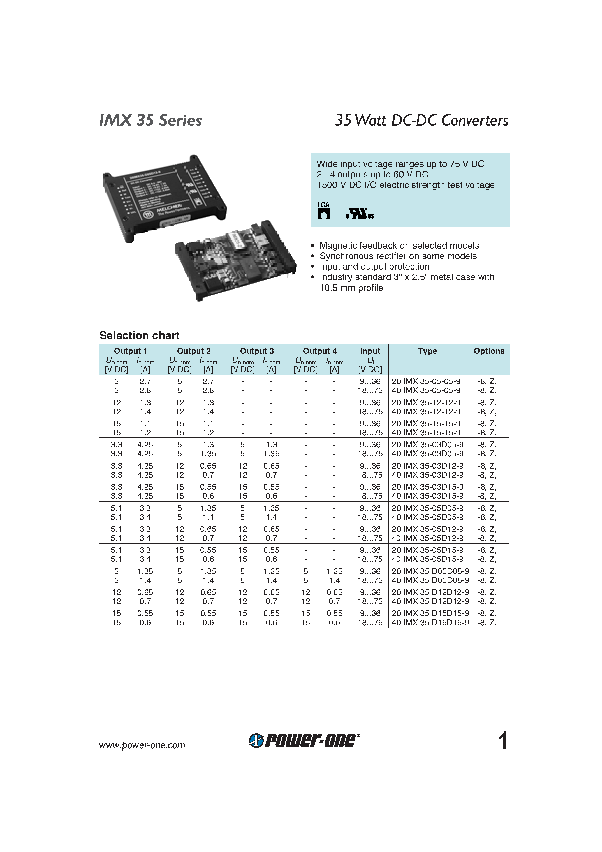 Datasheet 40IMX35-03D05-9 - 35 Watt DC-DC Converters page 1