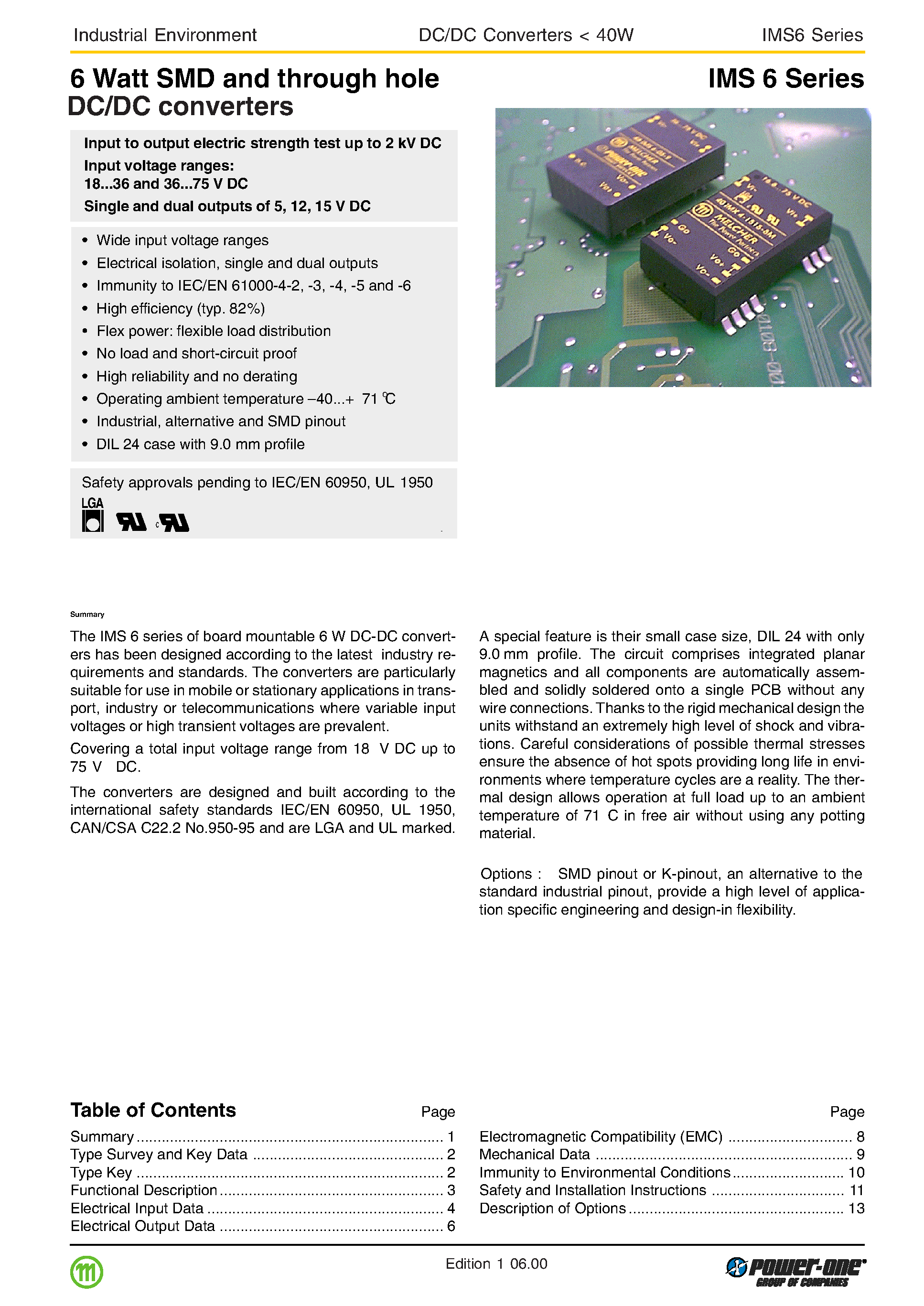 Datasheet 48IMS6-05-9 - 6 Watt SMD and through hole DC/DC converters page 1