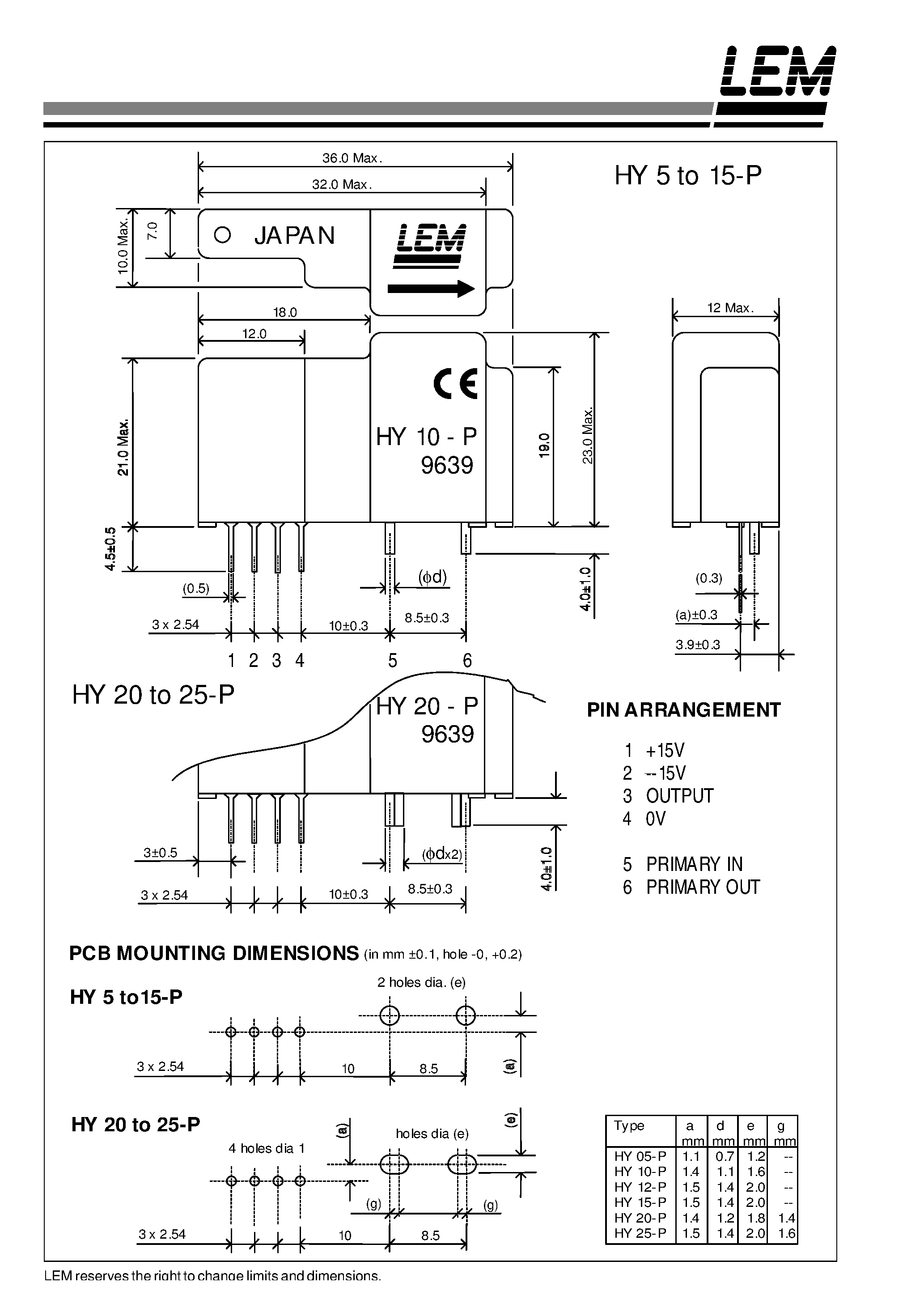 Datasheet HY10-P - Current Transducers HY 5 to 25-P page 2