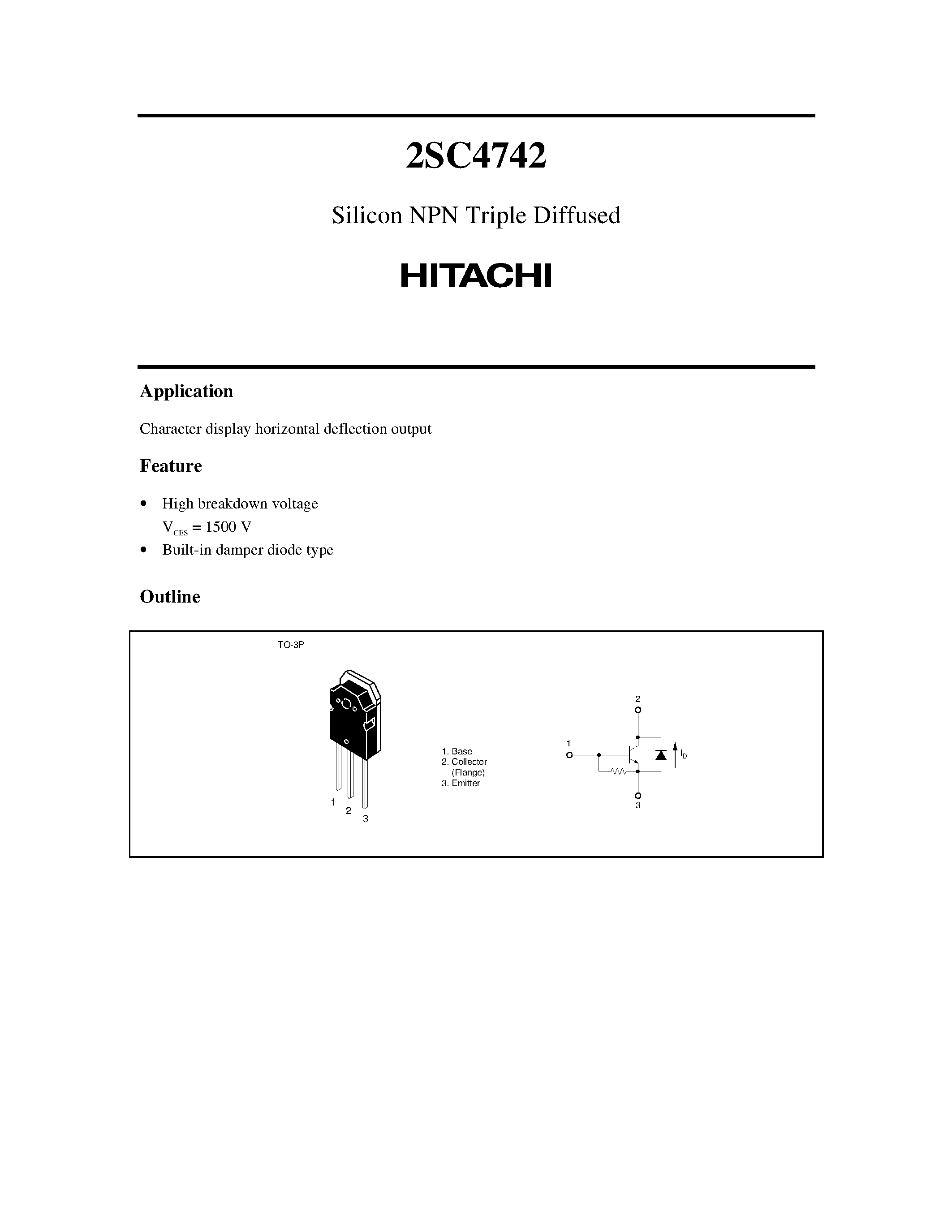Datasheet 2SC4742 - Silicon NPN Triple Diffused page 1