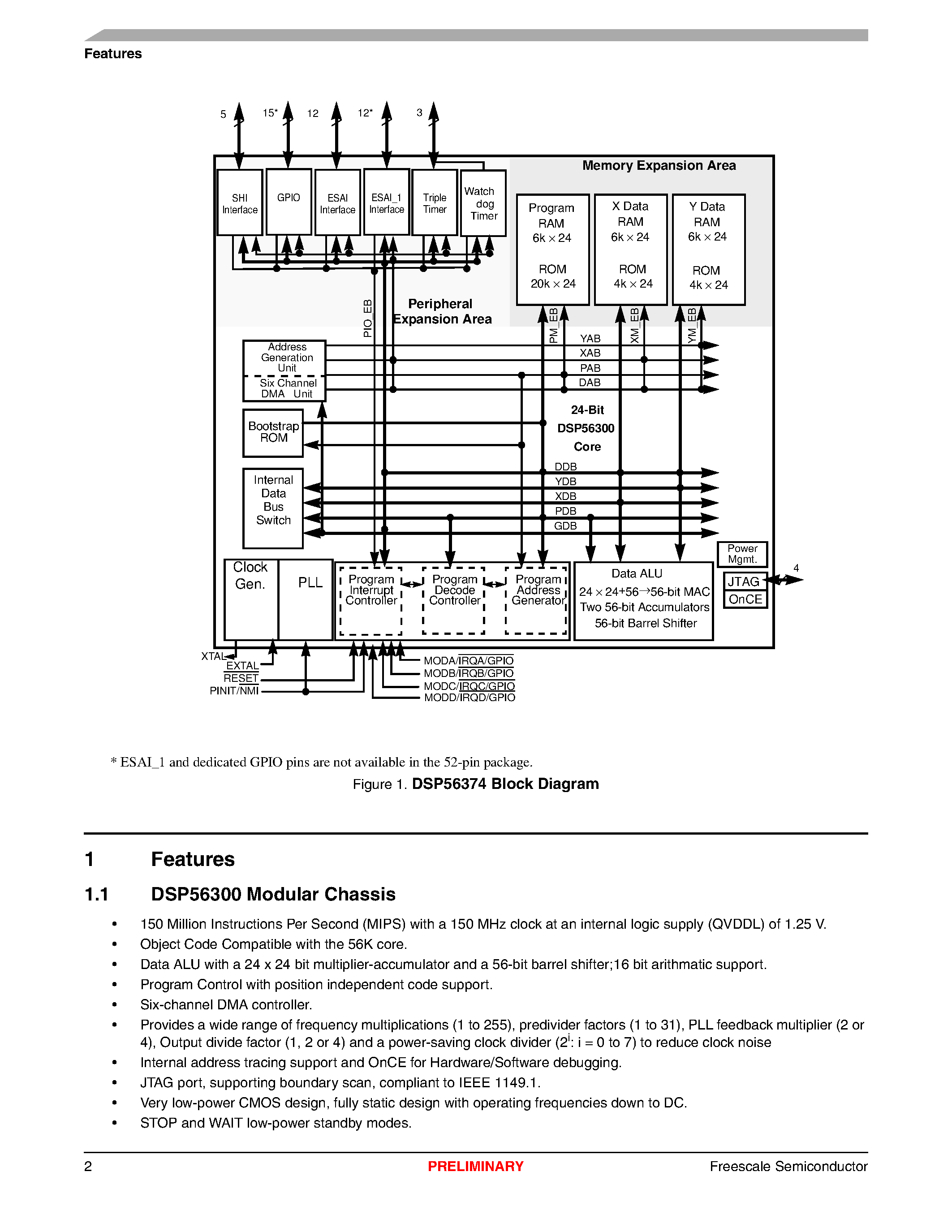 Datasheet DSP56374PB/D - high density CMOS device with 3.3 V inputs and outputs page 2
