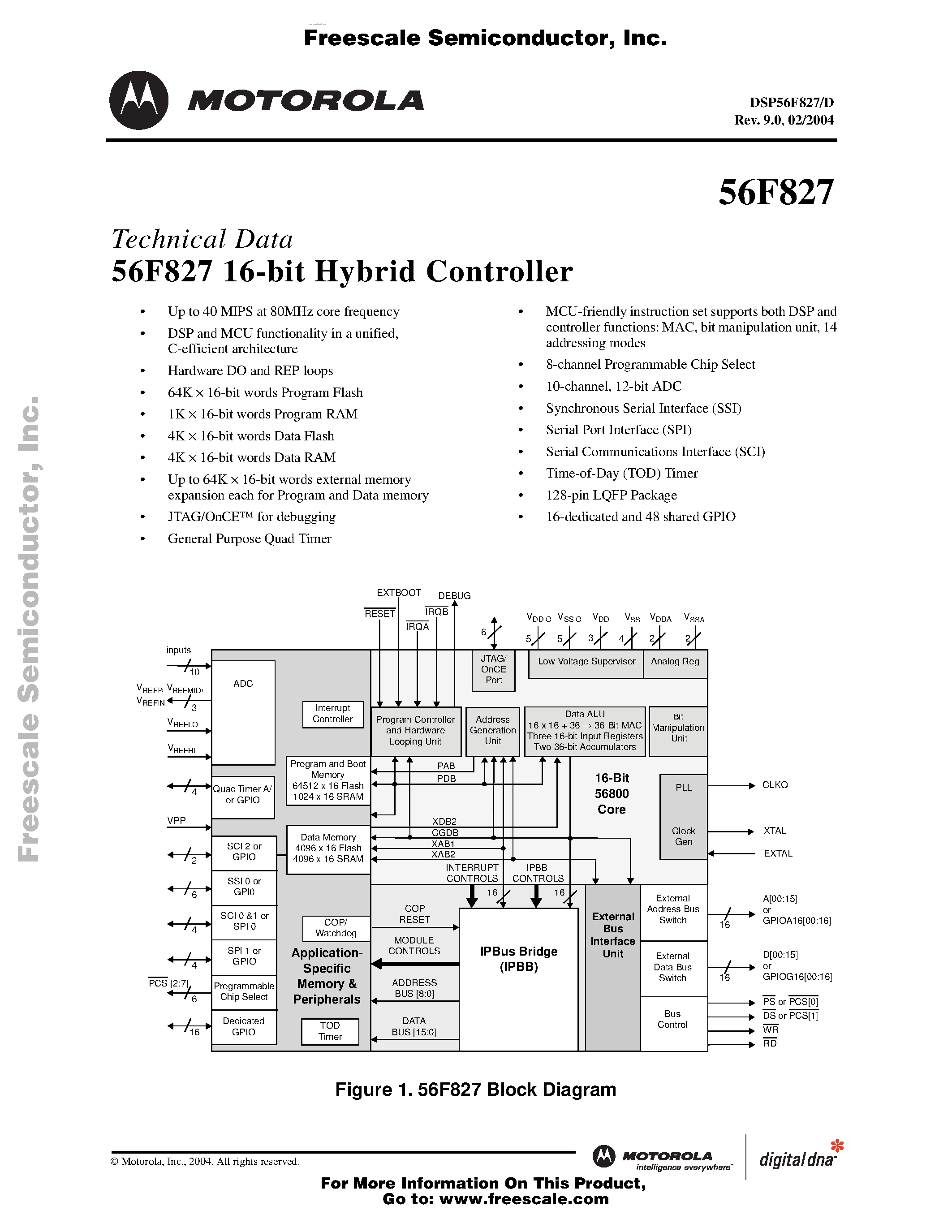 Datasheet DSP56F826-827UM/D - 56F827 16-bit Hybrid Controller page 1