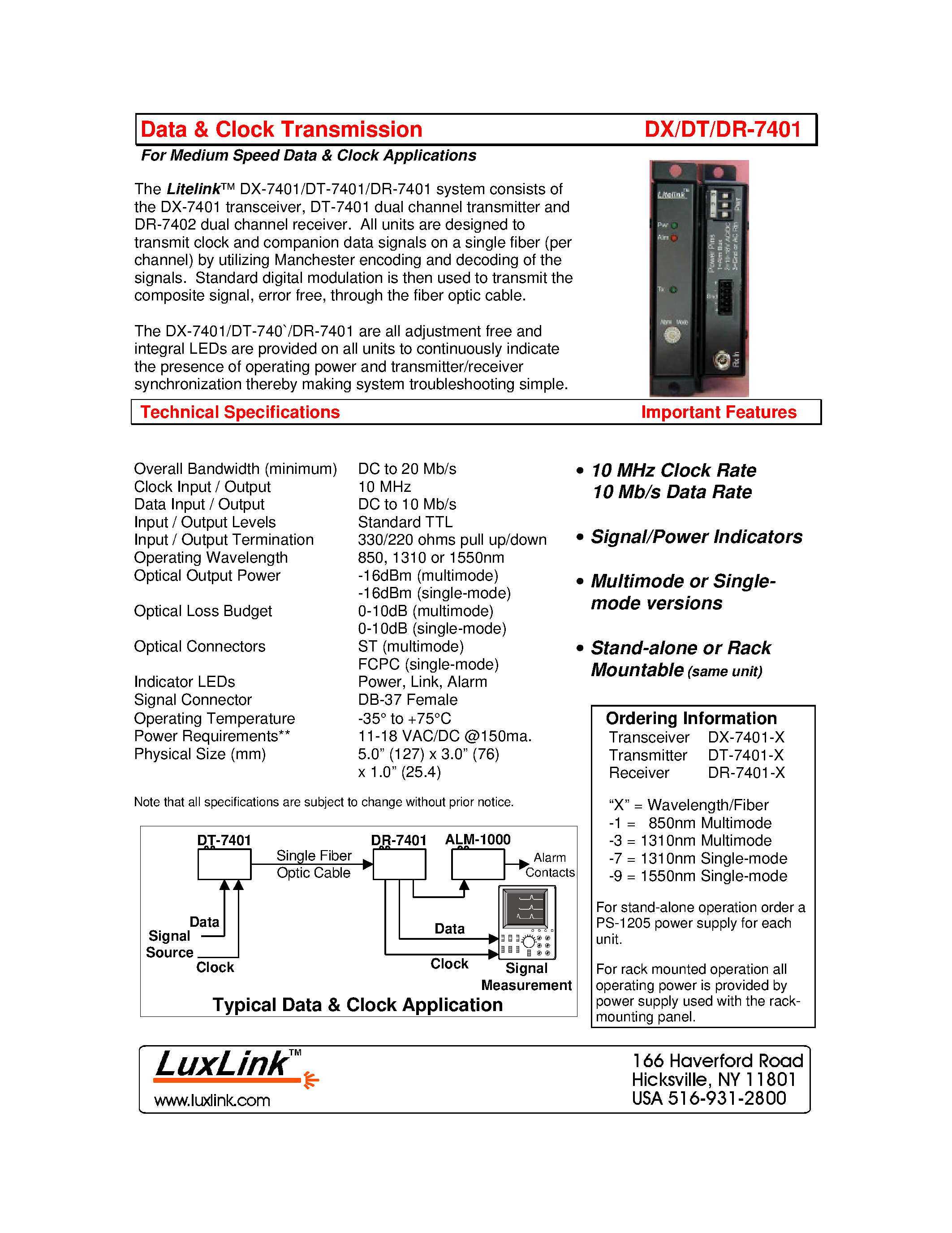Datasheet DT-7401-X - DATA & CLOCK TRANSMISSION page 1