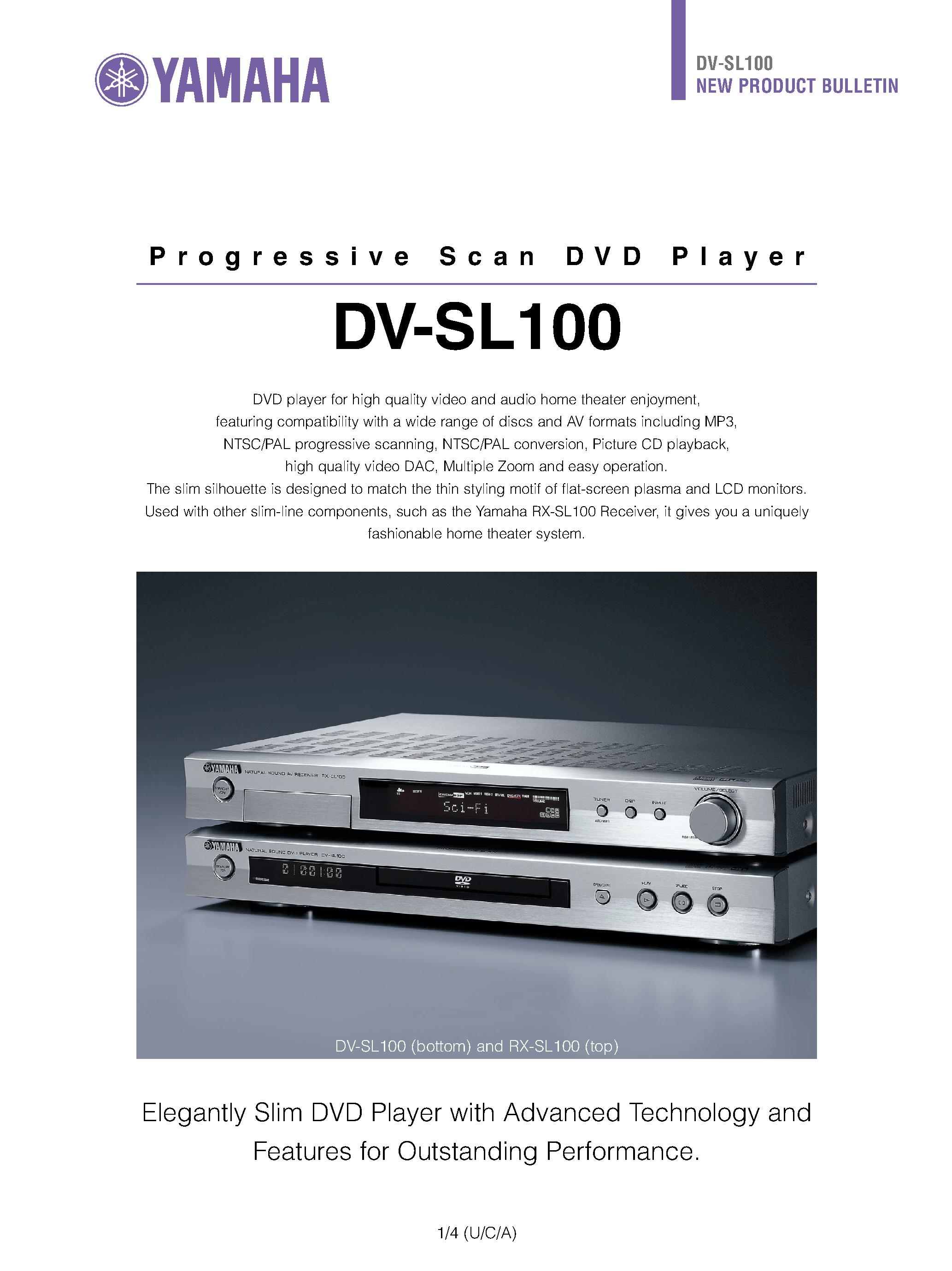 Datasheet DV-SL100 - Progressive Scan DVD Player page 1