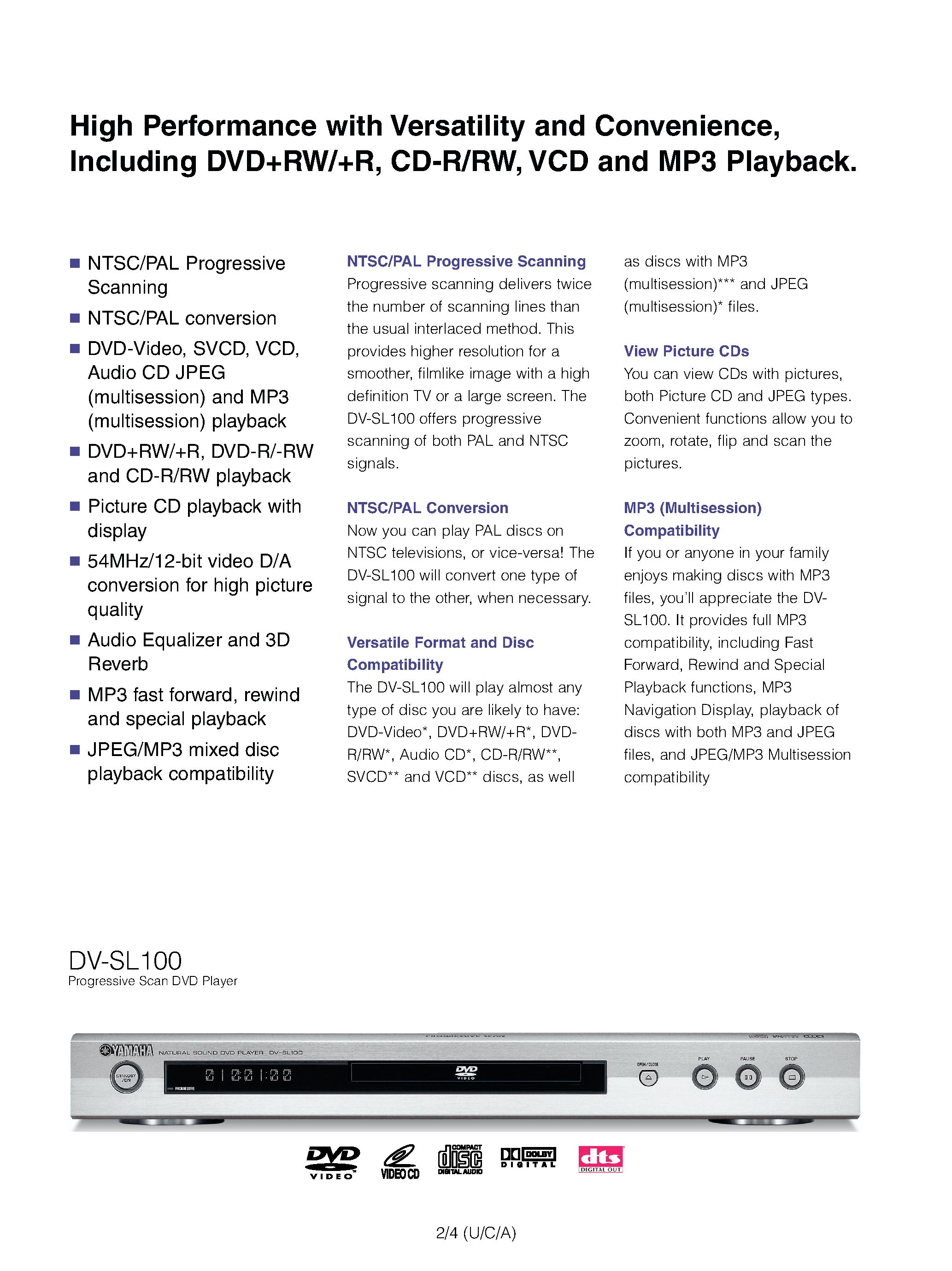 Datasheet DV-SL100 - Progressive Scan DVD Player page 2