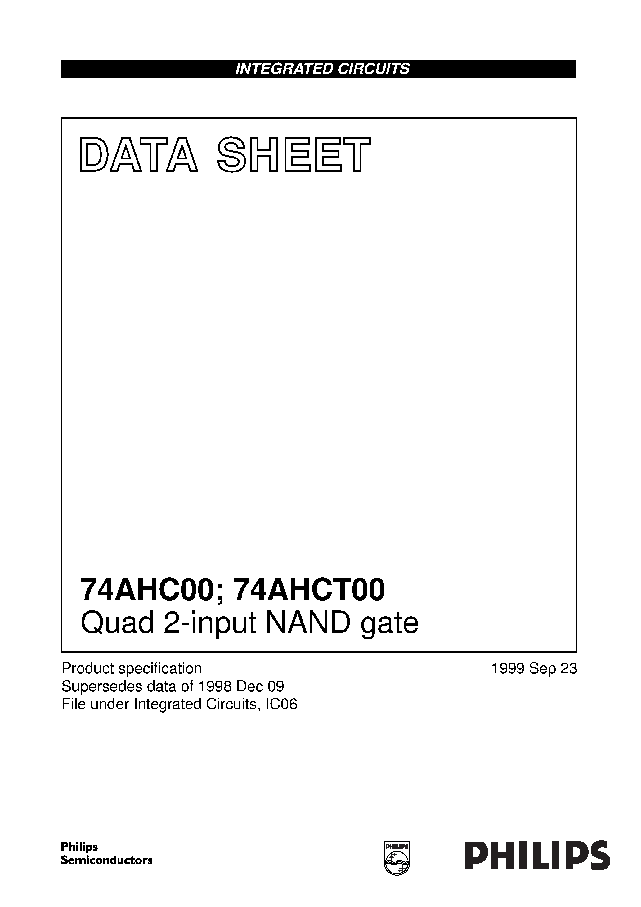 Даташит 74AHC00 - Quad 2-input NAND gate страница 1