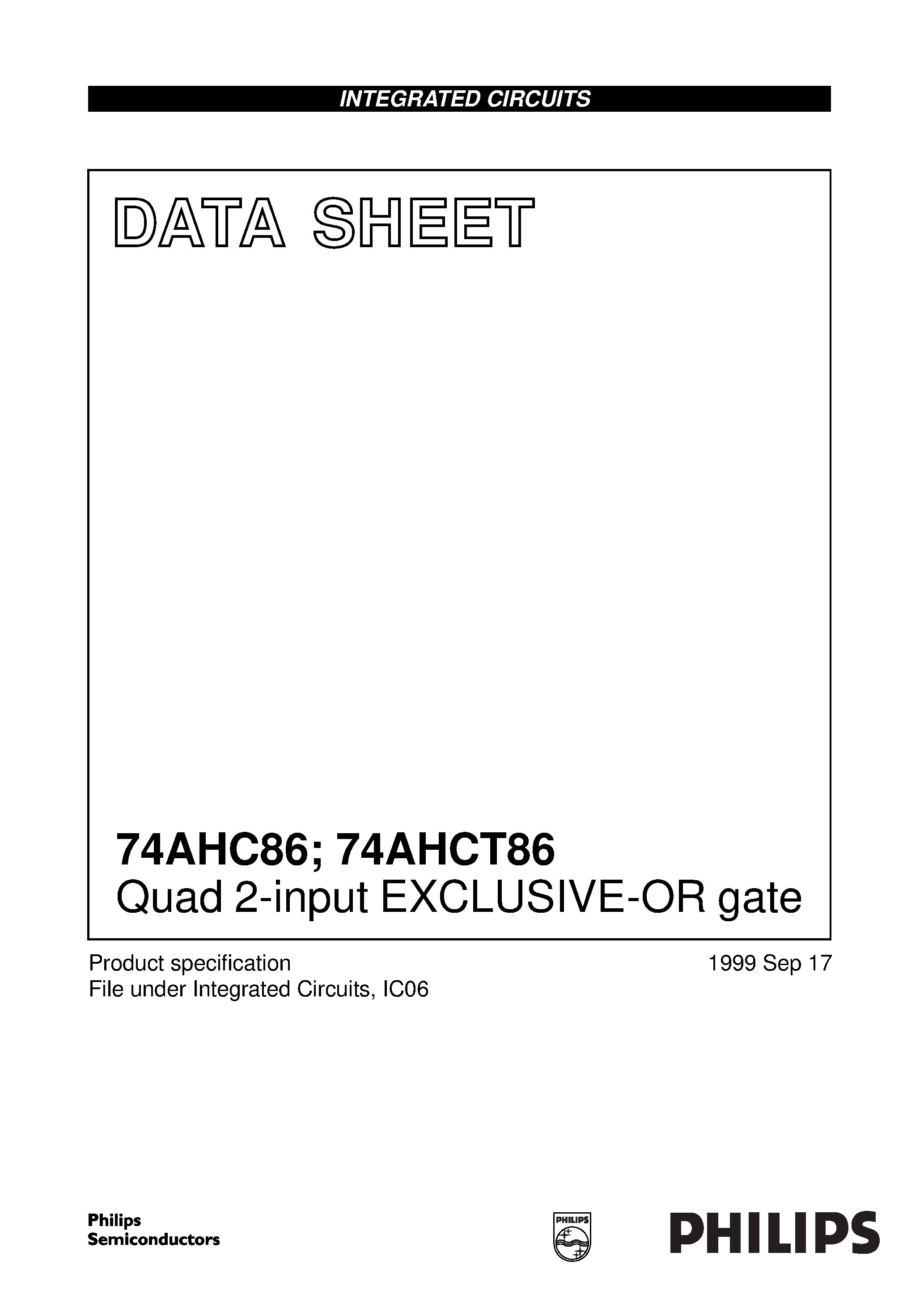 Даташит 74AHCT86 - Quad 2-input EXCLUSIVE-OR gate страница 1