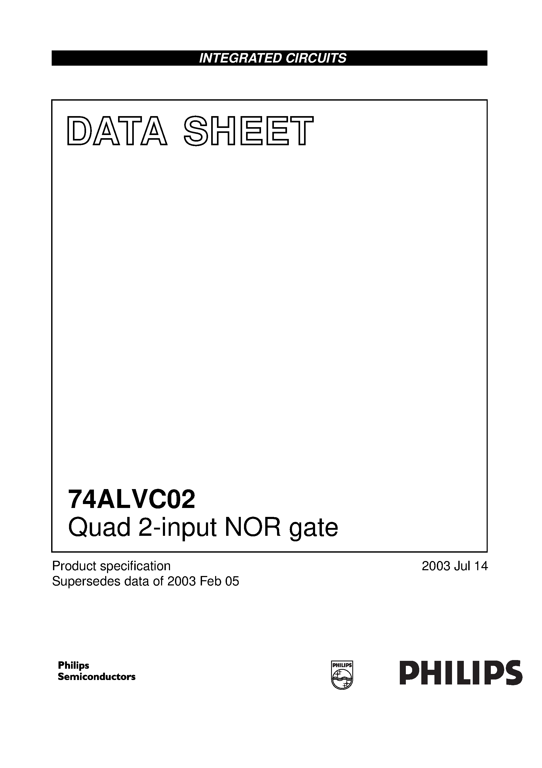 Datasheet 74ALVC02PW - Quad 2-input NOR gate page 1