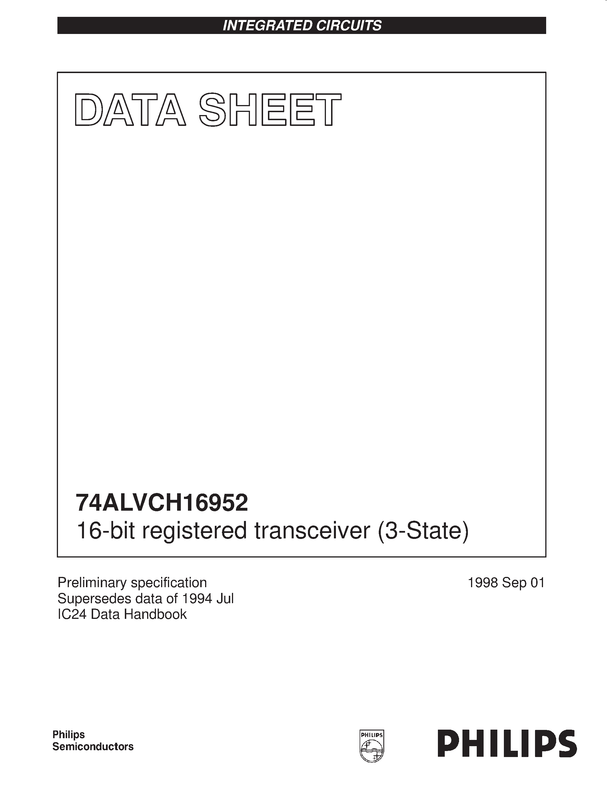 Даташит 74ALVCH16952DGG - 16-bit registered transceiver 3-State страница 1