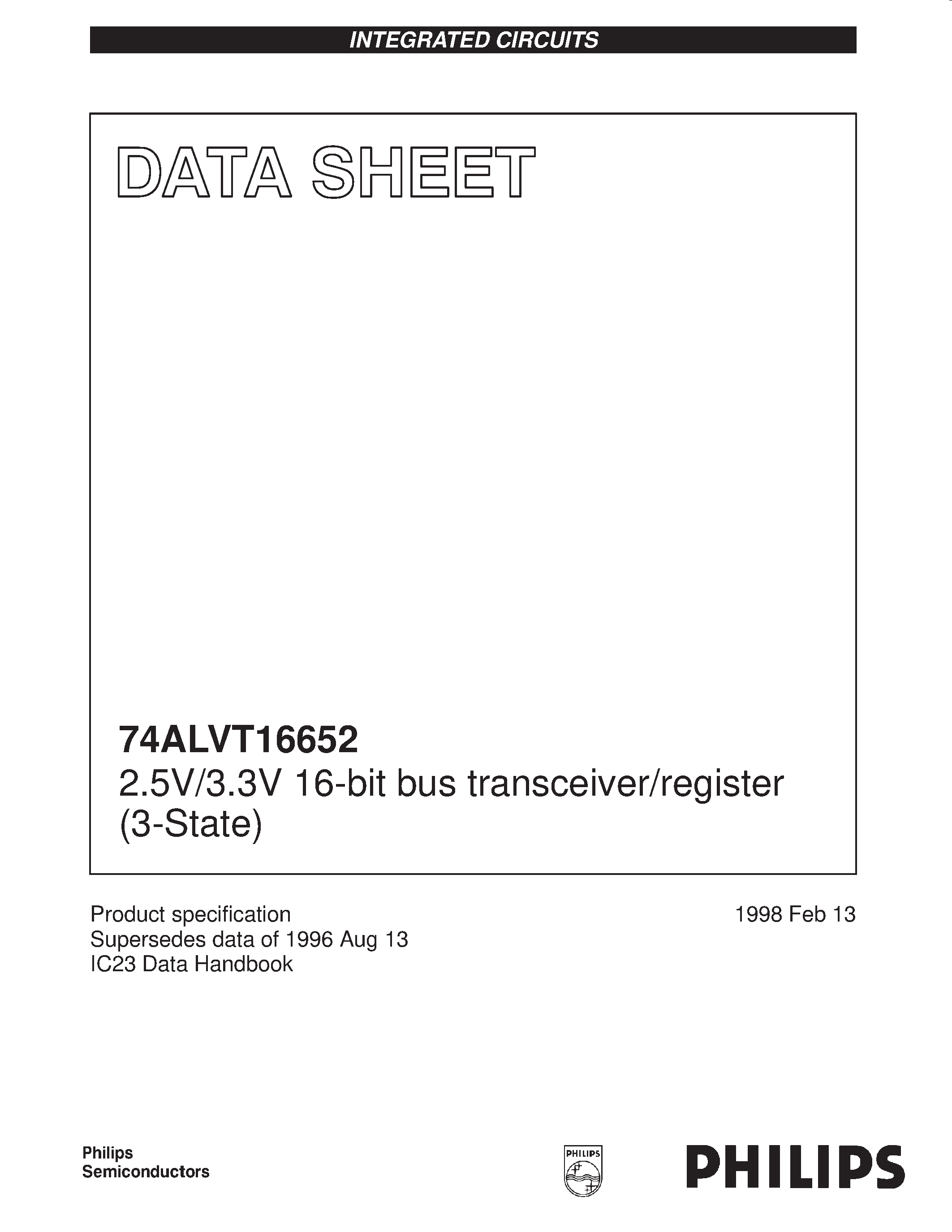 Даташит 74ALVT16652 - 2.5V/3.3V 16-bit bus transceiver/register 3-State страница 1