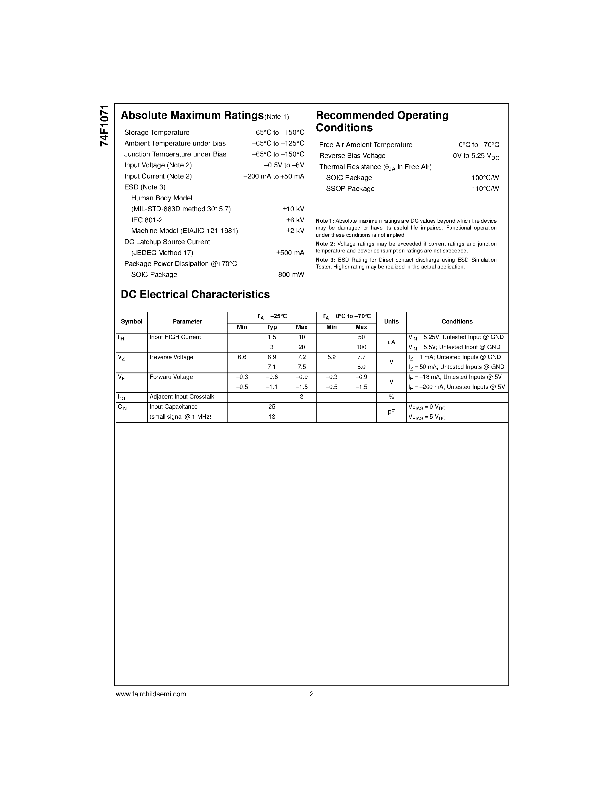 Datasheet 74F1071MSA - 18-Bit Undershoot/Overshoot Clamp page 2