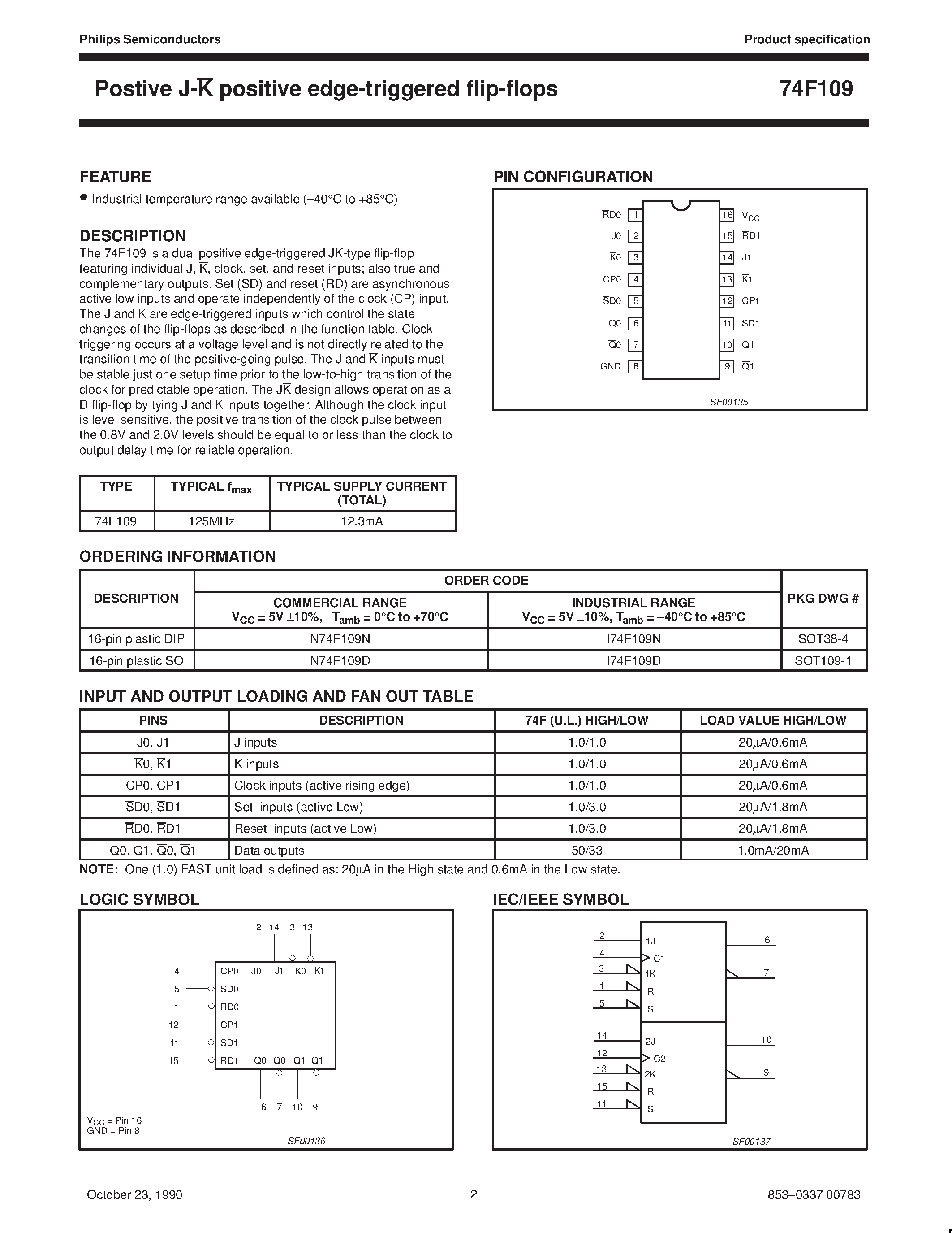 Datasheet 74F109 - Positive J-K positive edge-triggered flip-flops page 2