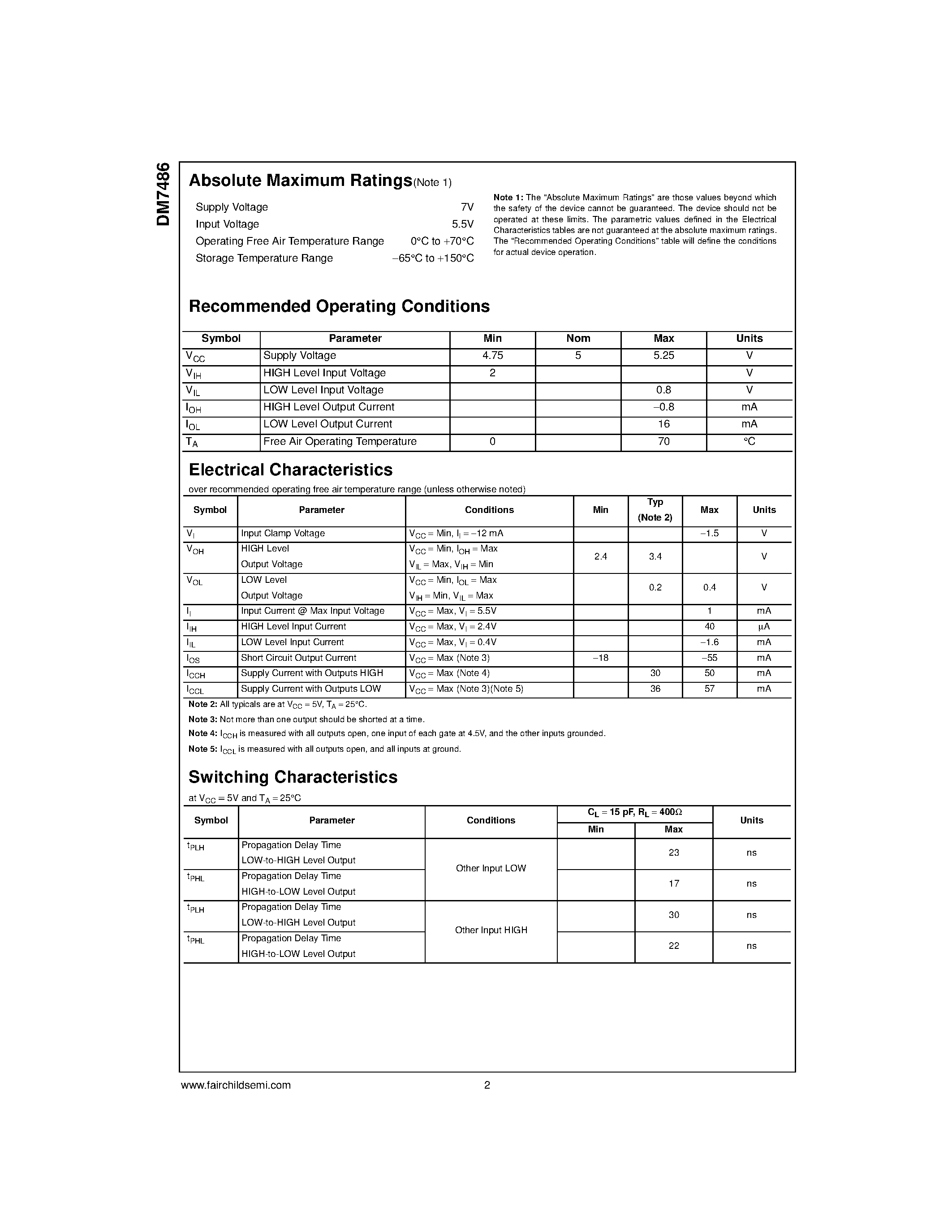 Datasheet 7486 - Quad 2-Input Exclusive-OR Gate page 2
