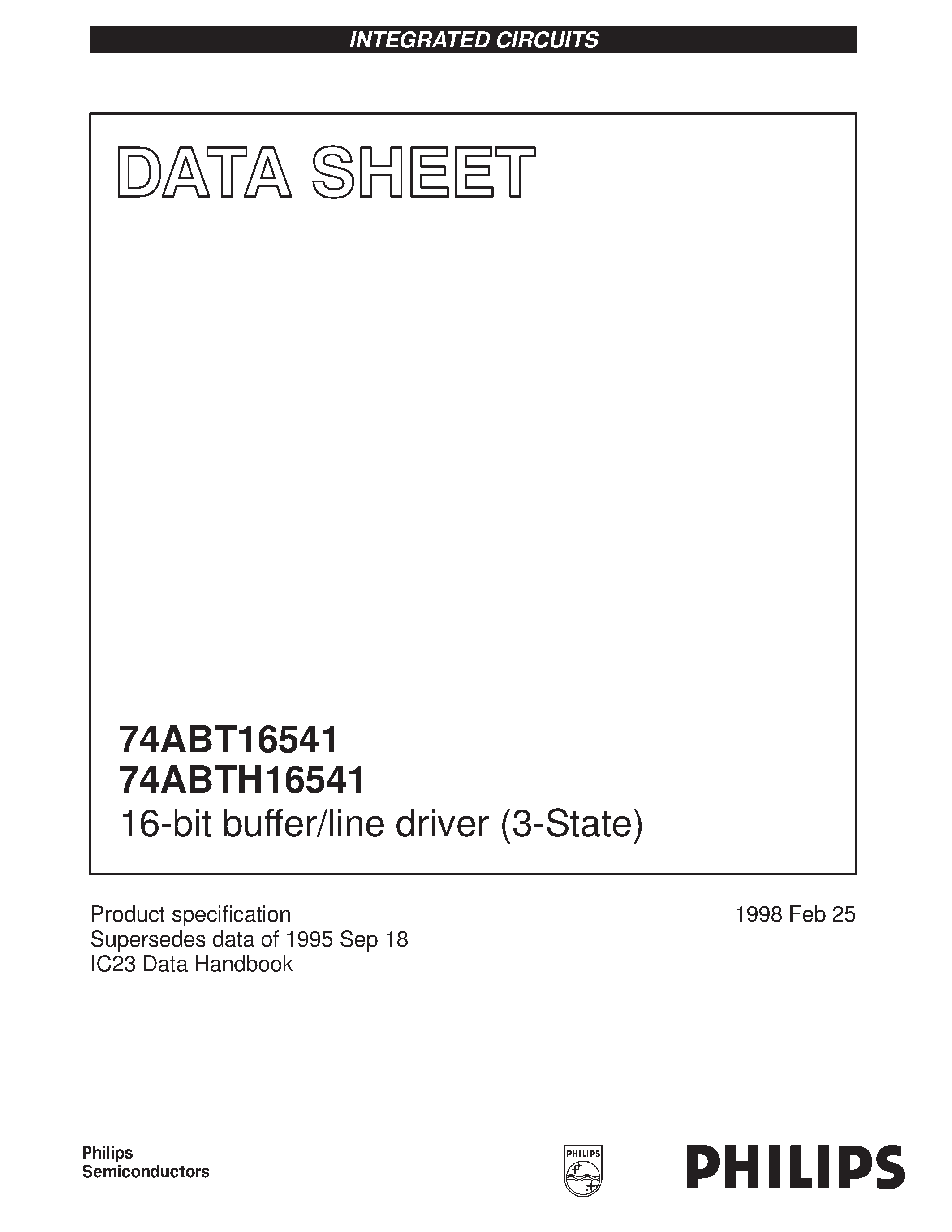 Даташит 74ABTH16541DGG - 16-bit buffer/line driver 3-State страница 1