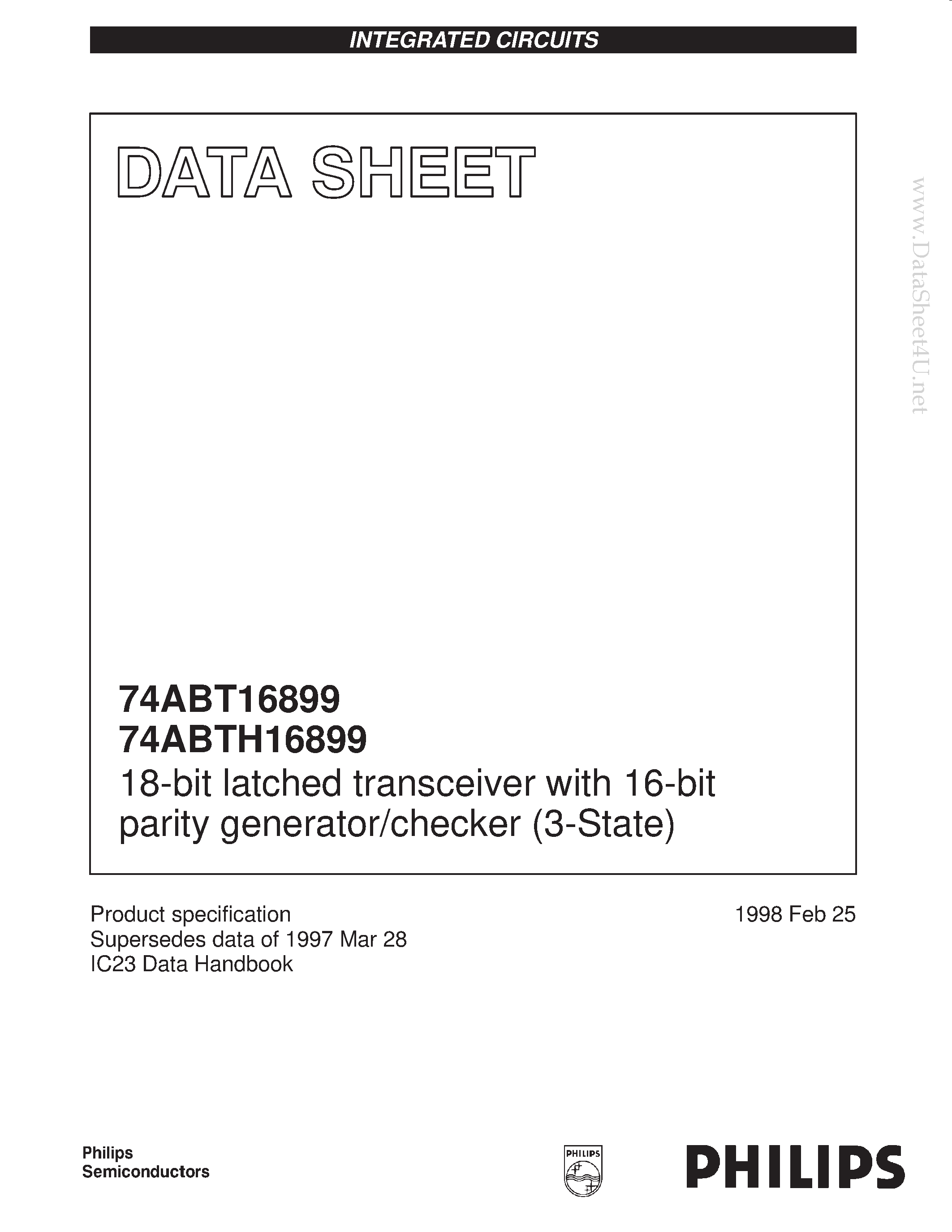 Даташит 74ABTH16899 - 18-bit latched transceiver with 16-bit parity generator/checker 3-State страница 1